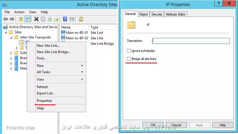 معمولا در محیطهای که بیش از چند Domain Controller وجود دارد برای بالا بردن Availability و دسترسی به اطلاعات بین چند DC از Replication یا همگان سازی استفاده می شود. در این مقاله قصد ندارم درباره کل پروسه Replication توضیح بدم و اینکه چگونه این پروسه بین DC ها ایجاد و جریان پیدا می کند. فقط نکات مهم این پرسه را برسی میکنیم.یک سوال مهم چرا ما به Replication نیاز داریم؟در ساختار Directory Service یکسری اطلاعات مجزا مربوطه به قسمتهای مختلف Directory Service در کانتینریهای به نام Partition نگهداری می شوند. در یک Forest چندین پارتیشن داریم که بعضی از آنها در محدوده کل فارست باید اعمال شود و بعضی ها در محدود Domain. و اما پارتیشن ها:
<c#>
*Domain directory partition*: Also known as the domain naming context (NC), contains domain-specific objects such as computer, user, and group accounts.
*Configuration directory partition*: Contains forest-wide data that controls site and replication operations.
*Schema directory partition*: Contains schema definitions for the forest.
*Application directory partitions*: Contain data that is particular to specific applications. Application directory partition replicas can be replicated to any set of domain controllers in a forest, irrespective of domain.
<c#>
بعضی از اطلاعات باید در کل Forest یکسان باشد و بعضی از آنها در یک دومین. همه Domain Controller ها در هر نقطه ای که باشند باید به این اطلاعات دسترسی داشته باشند. و این اطلاعات بوسیله Replication بین DC ها Sync می شوند. علاوه بر پارتیشن های بالا یکسری ابجکیت، سرویس ها و Role ها داریم که نیازمند Replication هستند مانند:
<c#>
* Universal groups 
* PDC emulator
* Global Catalog
etc. 
<c#>
* نکته: Replication از سرویس FRS and DFS برای انتقال اطلاعات بین DC ها استفاده می کند. اگر FFL شما از Windows server 2003 به پایین باشد از FRS استفاده می شود ولی اگر FFL از Windows server 2008 به بالا باشد از DFS استفاده می کند.

DCها میتواند در یک Site یا چندین سایت در چندین نقطه جغرافیائی با همدیگر فعالیت کنند. شاید برای شما مهم باشه که در ساختار Directory Service سایت را چگونه تعریف می کنند؟ 
سایت در ساختارDirectory Service یک محدود جغرافیائی جدا می باشد که دارای Subnet یا Subnet های جداگانه ای هستش که با لینکهای پر سرعت به هم دیگر وصل می باشند. ممکن است شما در یک سایت چندین Domain داشته باشید یا یک Domain در چندین سایت باشد. که در این صورت مدیریت و بهینه سازی Replication دومین کنترول ها بین سایتهای مختلف مهمترین نقش طراح یا ادمین شبکه می باشد. 

!! Intra-site Replication
اینگونه Replication درون یک سایت و بین Domain Controller های آن سایت اتفاق می افتد. وقتی تعقیری بر روی یکی از DC ها ایجاد شود DC ها بوسیلهChange Notifications  به بقیه اعلام می کنند که ها ولک بیا ببین چی داروم اونا هم میان و خودشون رو بر روز می کنند.

* نکته: وقتی می گوئیم یک DC می خواهد با DC دیگر Replication کند Replication در اینجا به معنی درخواست می باشد. و در پروسه Replication تمام درخواستها بصورت Pull هستند یعنی گرفتنی ، کشیدنی و DC مقصد اطلاعات را به DC مبدا ارسال می کند. 

درون یک سایت ارتباطات ساختار بوسیله پروسه KCC یا Knowledge Consistency Checker بصورت اتوماتیک ایجاد می شود و KCC کانال ارتباطی یک DC با DC دیگر را بوسیله شیء  به نام Connection object ایجاد می کند. Connection object ها همیشه بصورت Incoming Connection هستند. 

||http://tosinso.com/files/get/2b354d2c-983e-49ea-9c6a-3438fc099d7b||

DC های بویسله پارامترهای زیر Replication را مدیریت می کنند:
<c#>
* Update Sequence Numbers
* High-watermark values
* UP-TO-Dateness vectors
* Change Stamps
* Polling 
<c#>
برای کسانی که می خواهند لیاقت لغب Microsoft Ensnaring را داشته باشند باید با ریزترین اشیاء در این ساختار اشنا باشند.  

* نکته: Replication درون یک سایت بر اساس تعقیراتی هستش که بر روی DC ها ایجاد می شود، اتفاق می افتد. اگر تعقیری در DC ی ایجاد شد DC 15 ثانیه صبر خواهد کرد ( به این تاخیر Intial Notification Delay می گویند) و منتظر می ماند که اگر تعقیری دیگه ای وجود داره  ایجاد بشه تا یکباره همه اطلاعات را Replicate کنه. بعد از replicate 3 ثانیه صبر خواهد کرد (این تاخیر را Subsequent Notification Delay می نامیم) واطلاعات را برای DC دیگر ارسال می کند.


!! Inter-site Replication
این نوع Replication بین سایتهای Directory Service اتفاق می افتد. این Replication بر خلاف Intrasite بر اساس Schedule یا زمان بندی اجرا خواهد شد. مثلا اگر تعقیری در DC یکی از سایتها ایجاد شود بر اساس زمان بندی که انجام دادیم Replication برای Bridgehead Server ها ارسال خواهد شد. علاوه بر خاصیت Schedule ما  گذینه دیگری به نام Replication Period داریم که تعداد تکرار Replication بر اساس زمانی که تعیین کردیم را مشخص می کند.  که بصورت پیش فرض ,Replication Period 180 دقیقه معادل 3 ساعت می باشد.هنگام replication بین سایتها پروسه KCC بصورت اتوماتیک در هر یک از سایتها یک نماینده انتخاب می کند. که وظیفه این نماینده دریافت Replication ار بقیه سایتها می باشد و انتشار آن بین DCهای سایت می باشد. همه این نماینده را با نام Bridgehead Server می شناسن.

* نکته: پروسه KCC و مولفه آن یعنی Intersite Topology Generator کانکشنهای لازم (Connection object) بین سایتها را بصورت اتوماتیک ایجاد می کند. ISTG کانکشنها را بر اساس Site Link ها ایجاد می کند.

||http://tosinso.com/files/get/c09483ed-c3a5-4510-9b30-4bfc13509bb5||

گفتیم که Bridgehead ها توسط KCC انتخاب می شوند. در شرایطی ما می توانیم این نقش را به سروری دیگری واگذار کنیم. برای اینکار لینک زیر را مطالعه کنید:
<c#>
Designate a Server as a Preferred Bridgehead Server

https://technet.microsoft.com/en-us/library/cc794778(v=ws.10).aspx

<c#>

* نکته: در سازمانهای خیلی بزرگ که حجم Replication زیاد می باشد میتوانید این مسئولیت را بین چندین DC واگذار کنید. و اگر یکی از این DC ها Down شد KCC یکی را به دلخواه انتخاب می کند.

بحث جایگزین شدن DC دان شده بین سایتها بحث خییییلی مهمی می باشد که خارج از بحث این مقاله می باشد. حتما لینکهای که در آخر مقاله ضیمیه می کنم را بخوایند. بحث دیگری که در Inter-Site وجود دارد بحث Replication Latency می باشد. Replication Latency مدت زمانی می باشد که یک تعقیر بر روی دیگر DC ریپلیکت شود اشاره دارد. مشخص کردن Replication Latency درون یک سایت خیلی سادس که در حالت نورمال کمتر از2  دقیقه می باشد. 

(بستگی به Node ها و سرعت ارتباط آن سایت دارد) ولی محاسبه این زمان بین سایتها کمی دشوار هستش در ابتدا باید مدت زمان رسیدن تعقیرات از DC مبدا به Bridgehead Server  محاسبه شود و مدت زمانی که این Replication به دست Bridgehead Server مقابل برسد و همچنین فاکتورهای مانند Schedule و Replication Period در این محاسبه دخیل هستند. که بصورت پیش فرض وقتی یک تعقیر در یک سایت ایجاد شود در مدت زمان 3 ساعت 4 دقیقه این تعقیرات بر روی دیگر DC ها سایت مقابل اعمال می شود. (شما دستون بازه می تونید این تنظیمات را تعقیر دهید). شکل زیر را نکاه کنید:

||http://tosinso.com/files/get/95a1d8d0-d308-441d-ab19-137f155c8c3d||

فرض کنید Schedule را بصورت تمام وقت تنظیم کردیم و Replication Period را بر روی 15 دقیقه ست کردیم. پس زمان دقیق convergence شدن اطلاعات بصورت زیر محاسبه می شود:
<c#>
A to B = 15 min + B to C = 30 min + C to D = 45 min 
<c#>
علاوه بر محاسبه Replication Period ما تاخیر 15 ثانیه ای هم داریم که در کل تقریبا 105 ثانیه می باشد.

* نکته خیلی مهم: همیشه Schedule and Replication Period همه Site Linkها (امکانش باشد) باید یکسان باشند.

در برخی از موارد یکسری تنظیمات داریم که با چنین مدت زمانی 45 دقیقه ای واقعا دردسر سازه مثلا یکی از کاربران انکانتش Lock شود. این بدبخت 45 دقیقه معطل شود!!! درضمن بعضی از تنظیمات امنیتی باید در کمترین زمان ممکن به دست دیگر DC برسد. این تنظیمات:
<c#>
* Account Lockout Policy 
* Domain Password Policy
* RID Master Moving
* Local Security Authority 
<c#>
برای حل این مشکل ما از Urgent Replication استفاده می کنیم. این نوع Replication همه تنظیمات Schedule and Replication Period را نادیده می گیرند. و تنظیمات بالا را به دست بقیه می رساند. خانمها یک نمونه بارز از این نوع replication هستند. ://// 
<c#>
Understanding Urgent Replication
https://blogs.technet.microsoft.com/kenstcyr/2008/07/05/understanding-urgent-replication/
<c#>
همچنین یک قابلیتی وجود داره به نام inter-site change notifications که اگر تعقیری در یکی از DC ایجاد شد این تعقیر کمتر از 3 دقیقه می تواند به DC های دیگر سایتها اعمال شود. در مورد آن تحقیق کنید.

!! Site Link
بصورت فیزیکی هر یک از سایتها را بوسیله اتصالات Broadband به هم دیگر متصل می کنند. Site Link مسیر ارتباطی یک سایت با سایت دیگر را مشخص می کند و همچنین مسیر Replication را هم تعیین می کند (Replication Path). در کنسول AD Site and Service سایت لینکها را بر اساس دو پروتکل انتقال: 
<c#>
* IP or DS-RPC
* SMTP or ISM-SMTP

<c#>
تنظیم می کنند. که اولویت با IP می باشد. SMTP در مواقعی استفاده می شود که لینک ارتباطی ما با شعبه دیگر Stable یا غیر قابل اعتماد باشد. همچنین SMTP نیاز به ساختار PKI دارد. وهمچنین نمی توان برای یک دومین از این پروتکل انتقال استفاده کرد. هر کدام از این لینکها دارای خاصیتی به نام Cost هستند. وظیفه Cost تعیین مسیر Replication بین سایتها می باشد و در خیلی از موارد مورد استفاده قرار می گیرد.

زمانی که شما یک forest ایجاد می کنید یک site link به نام DEFAULTIPSITELINK بصورت پیش فرض ایجاد می شود. اگر شما چندین سایت داشته باشید و Site Linkی ایجاد نکنید KCC فرض می کند همه ی این سایتها با این Site Link وصل هستند و در صورت عدم ایجاد Site Link عملیات replication با مشکل مواجه می شود. یکی از مشخصات مهم Site Link ها transitive بودن آنها می باشد. یعنی اگر ما سایت A, B and C داشته باشیم و سایت A و B را بوسیله Site Link متصل کرده باشیم و همچنین B به C سایتها A و C بدون نیاز به داشتن Site Link می توانند با هم دیگه Replicate کنند. 

!! Site Link Bridges
یکی از مهترین پارمتر در تنظیمات AD Site and Service می باشد. Site Link Bridges مجموعه ای از Site Linkها می باشد که همه سایتها را به هم وصل میکند حتی سایتهای که بهم دیگر لینک نباشند!!! تصویر زیر را ببینید:

||http://tosinso.com/files/get/f87a9160-414b-49d9-acbb-9959fd02bb92||

در تصویر بالا ما سه سایت داریم که بصورت Hup and Spoke می باشند. همه سایتها به شعبه اصلی وصل هستند و سایتهای Milan and Atlanta هیچگونه Site Linkی ندارند ولی چون Site Link Bridge بر روی این دو Site Link فعال می باشد این دو سایت می توانند با هم دیگه اطلاعات خود را replicate کنند. قابلیتی که باعث میشه Site link bridge این هنرنمائی را انجام دهد خاصیت transitive بودن Site Link Bridge ها می باشد.
 
* نکته: بصورت پیش فرض Site Link Bridge بر روی Site Linkها فعال می باشد.
* نکته: اگر سایتهای شما not fully routed, هستند (یعنی از Atlanta  قادر نباشید Milan سایت را پینگ کنید) باید خاصیت Bridge all site links را بر روی Site Link ها غیر فعال کنید و در شرایطی باید یک Site Link Bridges بصورت دستی ایجاد کنید. 

||http://tosinso.com/files/get/a5d66b44-7868-4aaa-bdff-fb424b7a5c10||

* نکته: اگر 20 سایت داشته باشید که 19 تا از این سایتها full route باشند و یکیشون full route نباشه مجبورید Bridge all site links را بر بصورت کامل غیرفعال کنید.
<c#>
And even if you have 20 sites all fully routed EXCEPT for one of them, then the same thing goes. You must disable it all because of that one site,
<c#>
یک نمونه از یک ساختار Full Route :

||http://tosinso.com/files/get/5d7c9d78-1ac4-4264-a275-d6e7780812f4||

یک نمونه از یک ساختار Not Full Route :

||http://tosinso.com/files/get/2ba3bef5-ca1d-40b7-a3b0-79a5f856b8e0||

در تصویر بالا برای اینکه شعبه ها بتوانند با هم دیگر replicate کنند باید Bridge Site Link را غیر فعال و یک Bridge Site Link دستی ایجاد کنید. ایجاد یک Bridge Site Link مانند ایجاد یک Route بر روی یک Router می باشد. به عکس بالا نگاه کنید چهار سایت وجود دارد که بصورت Hup and Spock می باشد به نظر شما Bridge Site Link را چگونه ایجاد کنیم که همه بتوانند با هم دیگر replicate کنند؟؟؟؟ در بالا سه عدد site link وجود دارد:
<c#>
# NYC-TO-SEATTEL
# NYC-TO-CHICAGO
# NYC-TO-MIAMI

<c#>
اگر به Site Link ها نگاه کنید یکی از سایتها در همه  Site Link ها مشترکه و آن هم سایت NYC می باشد. پس NYC مثل یک روتر عمل می کند و replicate سایتها را بین آنها منتقل می کند.
این یک قانونه که وقتی شما یک یا چند Bridge site link ایجاد می کنید با یکی از سایتها در کل Site Link ها وجود داشته باشد. 
<c#>
Each site link in a bridge must have at least one site in common with another site link in the bridge.
<c#>

||http://tosinso.com/files/get/bc5515db-aa0c-4b55-adb1-2670e73fdee1||

خب الان چند سناریو میگیم و با هم تجزیه و تحلیل می کنیم. سناریوی اول:

||http://tosinso.com/files/get/df721741-6f5c-44b7-99c7-bda5141b884b||

خوب به این سه سایت توجه کنید:
* همه آنها زیر مجموعه یک دومین فعالیت می کنند.
* همه DC ها نقش GC بر روی آنها فعال شده است.
* این سه سایت Full Route نیستند.
* دو عدد Site Link برای ارتباط این سه سایت استفاده شده .

الان تنظیمات Site Link ها را چگونه انجام دهیم که سه شعبه بتوانند با هم دیگه replicate کنند؟؟؟ 

*تنها کاری که باید انجام دهیم غیر فعال کردن Bridge all site links هستش. همین و بس...*

!! چطور!!!!!!؟؟؟؟؟؟  
چون ساختار full route نیست ما Bridge site link را غیر فعال می کنیم. چرا یک Bridge site link نساختیم؟؟؟؟ چون هر سه سایت یک دیتای مشترک را نگهداری می کنند (یک دومین می باشد) در مثال بالا فرض کنید سایت NYC تعقیراتی ایجاد کرد، این تعقیرات در زمان معین با Bridgehead Server سایت SEA ریپلیکت می شود و در مرحله آخر سایت DFW از تعقیرات با خبر می شود و خود را با SEA سینک می کند. 

سناریوی دوم:

||http://tosinso.com/files/get/3a991d12-8a74-432e-a19f-b0947d4562be||

چی می بینید؟؟؟؟

* سه عدد سایت با دو دومین با نام های Reskit.com و Noam.reskit.com
* ساختار Full Route می باشد.
* DC های سایت NYC and DFW نقش GC بر روی آنها فعال شده است. ولی DC های سایت SEA نه.

الان تنظیمات Site Link ها را چگونه انجام دهیم که سه شعبه بتوانند با هم دیگه replicate کنند؟؟؟ این سایتها با دور روش می توانند با هم دیگر Replicate کنند:

# فعال بودن Bridge site link و استفاده از خاصیت transitive بین لینکها.
# غیر فعال کردن  Bridge site link بر روی لینکها و ایجاد یک Bridge site link دستی.

بنظر شما چرا علاوه بر غیر فعال کردن Bridge site link باید یک Bridge site link دستی ایجاد کنیم؟؟؟ بخاطر اینکه دومین سایت SEA با بقیه فرق می کند و این دوسایت اطلاعات مختلفی را نگهداری می کنند پس بخاطر همین دلیل غیر فعال کردن Bridge site link نمی تواند موثر باشد. در نتیجه ما مجبوریم یک Bridge site link دستی ایجاد کنیم. در سناریوی بالا ایجاد Bridge Site Link بصورت دستی برای سایت NYC یک Route به سمت DFW از طریق سایت SEA ایجاد می کند که پروسه KCC بتواند طبق این مسیر Connection Object خود را ایجاد و اطلاعات خود را با سایت DFW بروز رسانی کند.
||http://tosinso.com/files/get/a041f06a-a0c5-49b9-bf0d-56af78463ffd||
در مقاله بعدی سناریوی که در |اینجا ::http://network.tosinso.com/discussions/60646/%D9%85%D8%B4%DA%A9%D9%84-%D8%B9%D8%AC%DB%8C%D8%A8-replication-%D8%A8%DB%8C%D9%86-%D8%B3%D8%A7%DB%8C%D8%AA%D9%87%D8%A7-%D9%85%D8%AE%D8%AA%D9%84%D9%81!!!!!!#post-1131943|طرح کردم را برسی می کنیم. و قابلیتهای جدیدی را معرفی می کنیم که دانستن آن برای هر Microsoft Ensnaring لازم و ضروری هستش. 
منابع:

<ltr>
Managing Replication Between Sites
<ltr>
<c#>
https://technet.microsoft.com/en-us/library/cc961783.aspx
<c#>
<ltr>
AD Site Design and Auto Site Link Bridging, or Bridge All Site Links (BASL)
<ltr>
<c#>
http://blogs.msmvps.com/acefekay/2013/02/24/ad-site-design-and-auto-site-link-bridging-or-bridge-all-site-links-basl/
<c#>
<ltr>
How Active Directory Replication Topology Works
<ltr>
<c#>
https://technet.microsoft.com/en-us/library/cc755994(v=ws.10).aspx
<c#>
اخرین مقاله یکی از بهترین مقالاتی هستش که درباره Replication تا حالا خواندم. 

موفق و پیروز پاشید.
نویسنده: احمد جهلولی