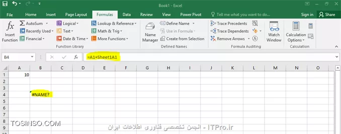 با سلام خدمت همه علاقه مندان ITPRO ؛ در این مبحث می خواهیم به بحث خطاهای موجود و رایج در اکسل بپردازیم ، اکثرکاربران نرم افزار اکسل که گهگداری بر حسب نیاز به اکسل رجوع می کنند ، مطمنا در هنگام مواجهه با این خطا ها کار برایشان سخت می شود و شاید نتوانند خطای مورد نظر را برطرف نمایند. ما سعی می کنیم تا حد امکان تمام مواردی را که باعث بوجود آمدن این خطا ها می شوند را بیان کنیم و کاربران محترم در صورت رعایت این موارد می توانند بدون خطا کارشون رو در اکسل انجام دهند.معمولا در سلولی که فرمول را وارد می کنیم اگر اشتباهی داشته باشیم نام خطای موجود  به همراه یک مثلث رنگی بصورت پیشفرض سبز رنگ در گوشه بالا سمت چپ سلول درج می شود.
!! خطای ?NAME#
این خطا معمولا در مواقع زیر اتفاق می افتد 
*اشتباه در نوشتن نام آدرس خانه ها* 
 در تصویر زیر آدرس خانه k شماره گذاری نشده است.
||http://tosinso.com/files/get/49b6ff3d-beff-4590-b6dc-a1ebe145f6f7||

*اشتباه در نوشتن فرمول ها *
در تصویر زیر ورودی های تابع Sum وارد نشده است.
||http://tosinso.com/files/get/9474a536-8221-4998-bd7a-b22a1588a63e||
در تصویر زیر بعد ازتابع Sum حرف M آمده که آن را تبدیل به یک تابع ناشناخته برای اکسل کرده است
||http://tosinso.com/files/get/9bb7eefe-3cef-473a-8362-21e1022de960||
در تصویر زیر در فرمول جمع ، استفاده از عبارت  Excel بدین شکل غیر مجاز می باشد.
||http://tosinso.com/files/get/d0bd4ad5-23f8-4eb4-a1bd-4cad6b5ed121||

*عدم رعایت فاصله بین فرمول ها و آدرس ها*
در تصویر زیر بین تابع Sum و آدرس خانه A1 فاصله وجود ندارد.
||http://tosinso.com/files/get/b91bb2cf-63e1-43ed-9d0a-5dc8cce2d3dd||

*عدم وجود آدرس خانه های آدرس دهی شده در فرمول ها*
در تصویر زیر آدرس سلول های وارد شده در کاربرگ جاری موجود نمی باشد.
||http://tosinso.com/files/get/faa3f699-55fe-435f-ab26-9f2d85280cfa||

*عدم استفاده از کاراکتر هایی مانند! و دابل کوتیشن در آدرس دهی فرمول و رشته ها *
در تصویر زیر بعد از عبارت Sheet باید علامت ! وارد می شده است.
||http://tosinso.com/files/get/a605c61f-5017-46ff-9d94-0bcd67d513e9||
در تصویر زیر باید عبارت Reza بین   قرار می گرفته است.
||http://tosinso.com/files/get/6363cf37-0b97-4872-a4c3-e55f4d7ab166||

*استفاده از فرمول های پیشرفته تعریف شده در قسمت VB اکسل ،که این تابع در قسمت توابع اکسل تعریف نشده باشد*
در تصویر زیر تابع Add که در بخش Vb تععریف شده به لیست تابع ها معرفی نشده است .
||http://tosinso.com/files/get/e0e7d304-89ca-4598-8af9-8bc1815eed56||


با ادامه مقوله خطا های اکسل در قسمت های بعدی با ما همراه باشید.



نویسنده : احمد نظری
منبع : |جزیره مبانی کامپیوتر و مهارت های هفتگانه وب سایت توسینسو::https://tosinso.com/icdl|
هرگونه نشر و کپی برداری بدون ذکر منبع و نام نویسنده دارای اشکال اخلاقی می باشد.  