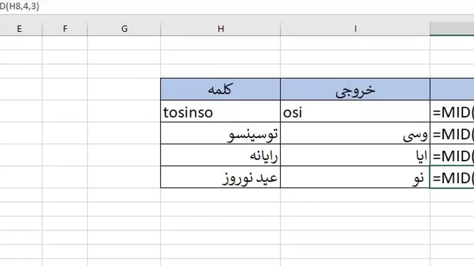 آموزش توابع Left ، Right و Mid در اکسل