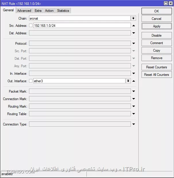 سلام و خسته نباشید من میخوام سناریوی ساده ی زیر رو انجام بدم همه ی تنظیمات رو به ترتیب انجام میدم
||https://tosinso.com/files/get/6c582a32-cbe6-4891-8985-b494715c861b||


اول: در vmware برای pc1 
2 کارت شبکه دارم (اولی hostonly و دومی در lansegment1)
برای روتر 
3 کارت شبکه دارم(اولی hostonly و دومی در lansegment1 و سومی nat)
پ.ن: کارت شبکه hostonly برای ریموت زدن به میکروتیک و pc و lansegment هم برای شبیه سازی پورت ها و nat برای رسیدن به اینترنت
دوم:تنظیمات در روتر میکروتیک
تنظیمات ip
ip address
||https://tosinso.com/files/get/e196b5b2-2851-45c3-9a19-634c9904fd53||
تنظیمات default route
||https://tosinso.com/files/get/4fd1edbe-1850-4614-b3b7-66173ad319bb||
تنظیمات srcnat
||https://tosinso.com/files/get/a77d74ec-b007-4821-a4f1-7ff7821396f1||
||https://tosinso.com/files/get/7e01c9d9-0b83-44aa-a952-898cffdfc9f0||

تنظیمات virtual editor برای nat در vmware
||https://tosinso.com/files/get/380971b8-4b3f-47ad-b6e8-f9ac8536284d||


ping 217.218.45.1 روی pc برقرار هست اما ping 8.8.8.8 رو ندارم
فایروالها رو هم خاموش کردم

امیدوارم کسی به من کمک کنه!!!
