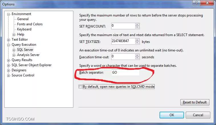 سلام

GO یک دستور Transact-SQL نیست؛
GO یک فرمان است که توسط سرویس دهی sqlcmd و osql و ویرایشگر SQL Server Management Studio شناخته شده است. حتی شما می توانید آن را تغییر هم بدهید
||https://tosinso.com/files/get/a7f2ce56-fb40-46bf-932d-348927c7ca31||

دستور GO به عنوان یک جدا کننده (خاتمه دهنده یا terminator) گروهی کاربرد دارد
<sql>
GO عدد
<sql>

تا وقتی به دستور بعدی برسد کار دسته یا گروه را براساس عدد تعیین شده تکرار می کند دو مثال مهم و کاربردی
مثال 1 :
<sql>
SELECT	*
FROM	Roles

Go 2

SELECT	*
FROM	Users
<sql>

مثال 2 : برای درج موارد تکراری به عنوان یک حلقه عمل می کند که البته بیشتر بصورت پر کردن داده های تستی در یک جدول کاربرد دارد
<sql>
INSERT INTO [dbo].[Test]
           (Title, Description)
     VALUES
           ('Test', 'Description')
GO 3

-- Result
-- Batch execution completed 3 times.
<sql>
