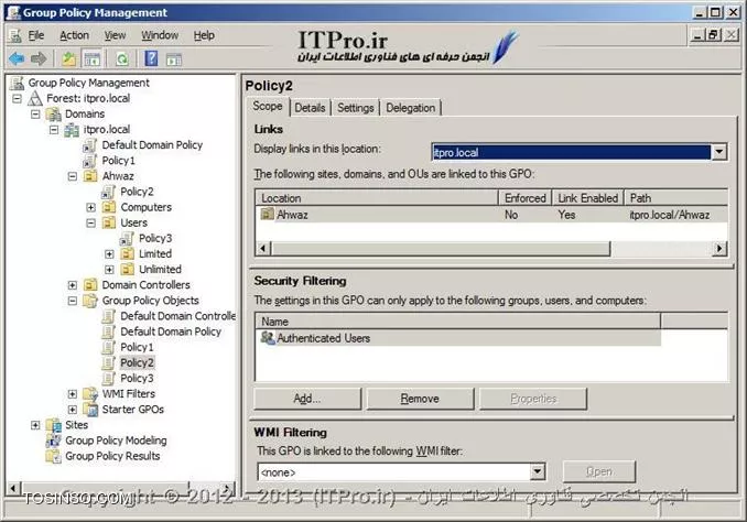 معرفی و آموزش کار با کنسول Group Policy Management در ویندوز سرور 2008 R2