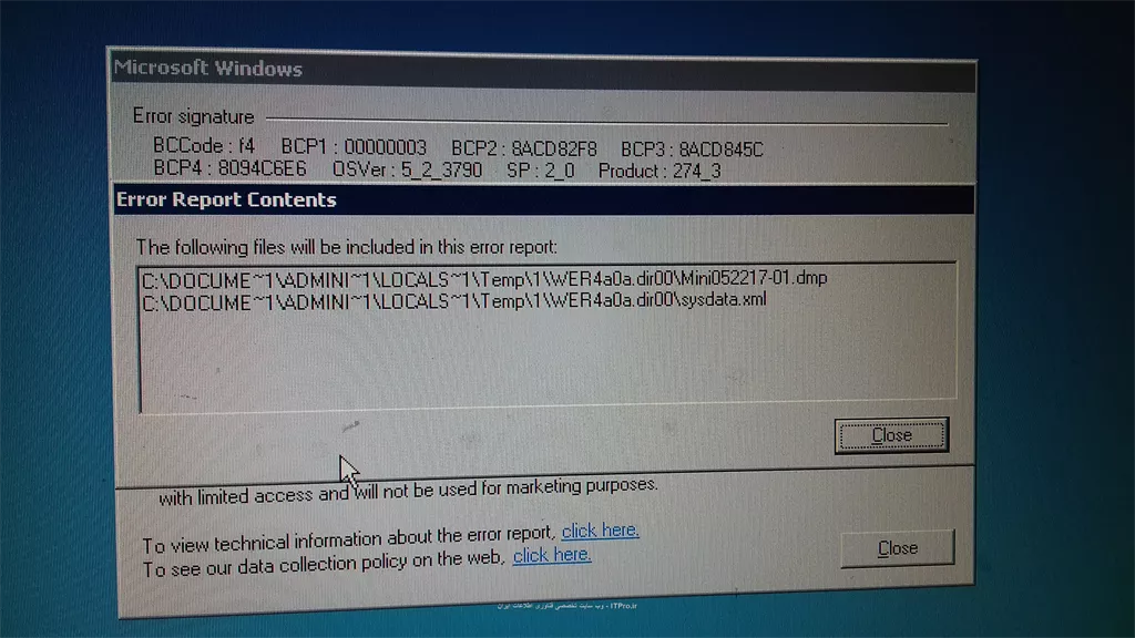 با سلام خدمت دوستان ITPRO
چند وقتي هست با error هايي كه در عكس مشاهده ميكنيد روبرو شدم دو سه روز ي بار روي سرور كه ي كيس كامپيوتر و ويندوز سرور2003نصب هست.
||https://tosinso.com/files/get/813c111a-7416-4b83-97ae-b565ec5942b5||
||https://tosinso.com/files/get/1a2f6d38-0129-44aa-9927-db545657078a||
||https://tosinso.com/files/get/e54e78e4-a0e9-4218-a08d-8655c17f1b7f||
||https://tosinso.com/files/get/aa9c29f7-15df-4cff-ace1-0e362dad07a4||

