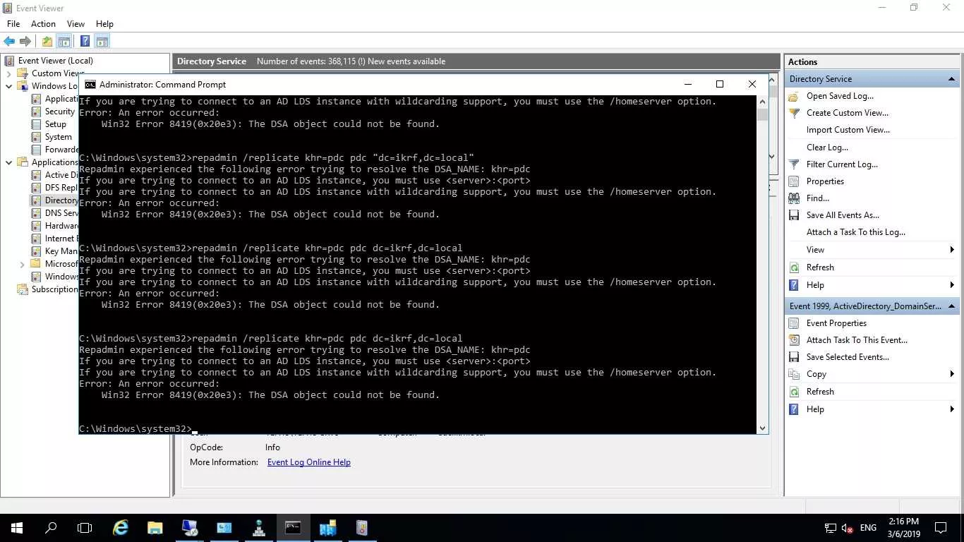 سلام .
من لینک ها را مطالعه کردم .در قسمت چهار من در event viewer چنین لاگی ندارم .
||https://tosinso.com/files/get/ab5a219c-8b38-41ca-9ac5-a89b5e046d49||
بصورت گرافیکی هم که replicate میشود ارور زیر نمایش داده میشود .
||https://tosinso.com/files/get/324c9a2b-112e-4345-a1b1-3e3513dd9043||

ممنون میشم راهنمایی فرمایید .
سپاس