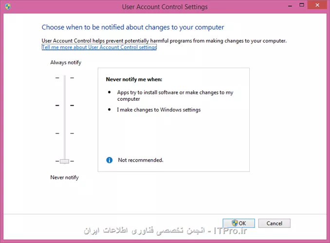 UAC Disable reg احتمالا میخواد user account control رو برای یوزر ویندوزی شما به پائین ترین حدش بیاره. نه مشکلی پیش نمیاد یه تنظیماتی در ویندوز رو با دستور بهش میده تا دسترسی کاربر ویندوز برای نصب نرم افزار به بیشترین حدش برسه. این کار برای نصب خیلی از نرم افزارها لازمه. 
به جای اجرای این فایل reg می تونی حتی خودتون با حالت ویزاردی این تنظیم رو روی کاربر ویندوز اعمال کنید:
برین توی control panel
و بعد user accounts
و بعد گزینه change User Account control setting رو کلیک کنید.
در پنجره باز شده اسکرول کنترل رو به سمت never notify پائین بکشید.
||http://programming.tosinso.com/files/get/ac8f5371-2ac4-47d1-ab72-acd994d1ecba||

من فایل reg بالا رو دانلود کردم و با notepad بازش کردم کد زیر توش تایپ بود:
<text>
REGEDIT4

[HKEY_LOCAL_MACHINE\SOFTWARE\Microsoft\Windows\CurrentVersion\Policies\System]
EnableLUA=dword:00000000

<text>

همون چیزیه که گفتم اگه اجراش هم کنید مشکلی پیش نمیاد بعد نصب می تونید همین مسیر بالا توی فایل reg رو از طریق registery ویندوز دنبال کنید و مقدار EnableLUA رو 1 کنید (کد بالا مقدار را 0 می کند) تا اگه دوست داشتید تنظیمات سیستم به حالت اول برگردد.
