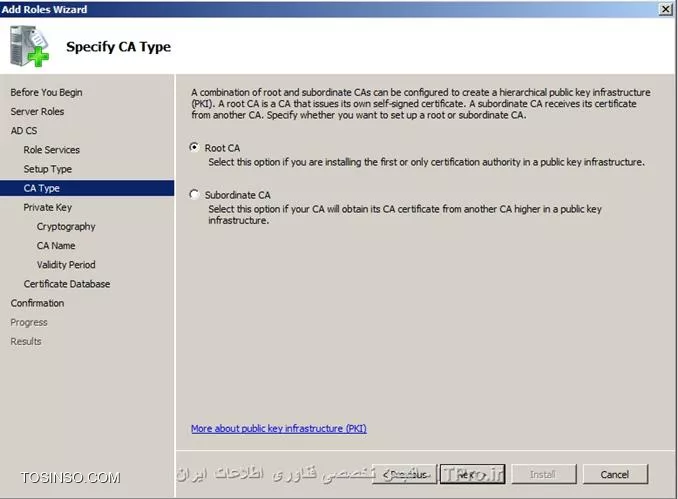 انتخاب نوع Ca از نوع Root CA