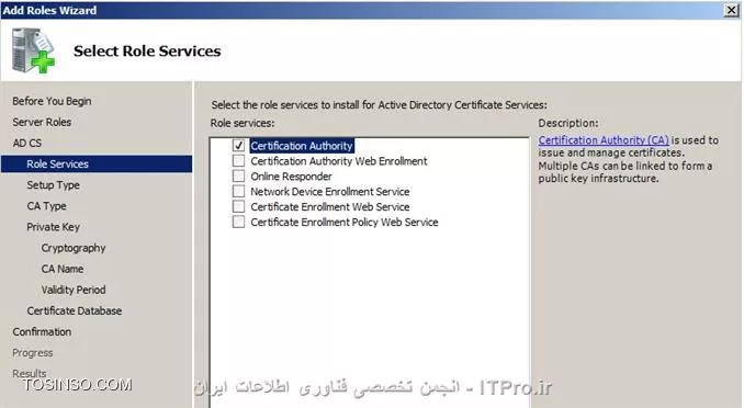 انتخاب Certificate Authority در Role های CA