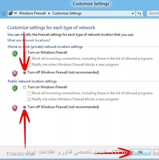ضمناً برای اینکه تو شبکه تون بتونید سرور رو ببینید علاوه بر کار فوق باید فایروال ویندوزتون هم خاموش باشه من همانند پست بالا با تصویر راهنمایی میکنم که چیکار  کنید
||http://network.tosinso.com/files/get/8727dbef-93c0-492b-9d8c-2f24d5521e7c||
||http://network.tosinso.com/files/get/a1ee6f3e-46cb-4f4e-bbf2-4239d9dbb43c||
||http://network.tosinso.com/files/get/6e609422-03cf-42fc-80b6-16f8f6c0a98f||
||http://network.tosinso.com/files/get/4135988a-01a3-4eb5-a915-4a0610981cf7||
||http://network.tosinso.com/files/get/f343c1f0-bb3a-423b-8e16-88fb249cf1f7||
||http://network.tosinso.com/files/get/b0028138-3cb5-403a-9706-9cbff1423fe9||
||http://network.tosinso.com/files/get/d8fd1702-3a0f-40fc-94ed-096acce37f5f||
همونطور که در تصویر آخر میبینید فایروال سیستم خاموش شده است.