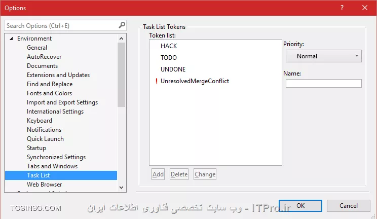 به جرات می توان گفت که Visual Studio یکی از قدرتمندترین IDE های موجود است که امکانات وسیعی را در اختیار برنامه نویسان قرار می دهد. یکی از این قابلیت ها، قابلیت Task List است که می خواهیم در این مطلب با آن آشنا شویم. برای استفاده از این قابلیت ابتدا می بایست پنجره Task List را باز کنید، برای باز کردن این پنجره، از منوی View گزینه Task List را انتخاب کنید تا این پنجره نمایش داده شود. در قدم بعدی شما می بایست در قسمت هایی از کد که قرار است در آینده کاری انجام دهید، یک Task اضافه کنید. Task ها به صورت Comment اضافه می شوند، اما باید به صورت خاصی نوشته شوند:

<c#>
static void Main(string[] args)
{
    Console.WriteLine(Welcome to my application!);
    // UNDONE: Add Menu
}
<c#>

در کد بالا، یک Task از نوع UNDONE یا انجام نشده اضافه کردیم که توضیحات آن Add Menu است، یعنی در آینده قرار است در این بخش از کد یک منو اضافه شود. حال در پنجره Task List آیتم های موجود را می توانید مشاهده کنید:

||http://tosinso.com/files/get/aa011154-35a4-4e49-ad07-97f1cad0ed65||

با کلیک کردن بر روی هر آیتم، پنجره کد برای فایلی که Task در آن اضافه شده باز خواهد شد. در کد بالا، یک Task از نوع UNDONE اضافه کردیم، می توانید از بخش تنظیمات Visual Studio انواع دیگری از Task ها را تعریف کنید. برای انجام این تنظیمات از منیو Tools گزینه Options را انتخاب کرده و در پنجره باز شده، از قسمت سمت چپ به ترتیب گزینه های Environment و سپس Task List را انتخاب کنید. از این بخش می توانید انواع Task ها را مدیریت کنید:

||http://tosinso.com/files/get/b003830a-12d9-4ff0-877a-f67570a639a0||

امیدوارم که این مطلب مورد توجه دوستان قرار گرفته باشد. *ITPRO باشید*

نویسنده: حسین احمدی
منبع: ITPRO