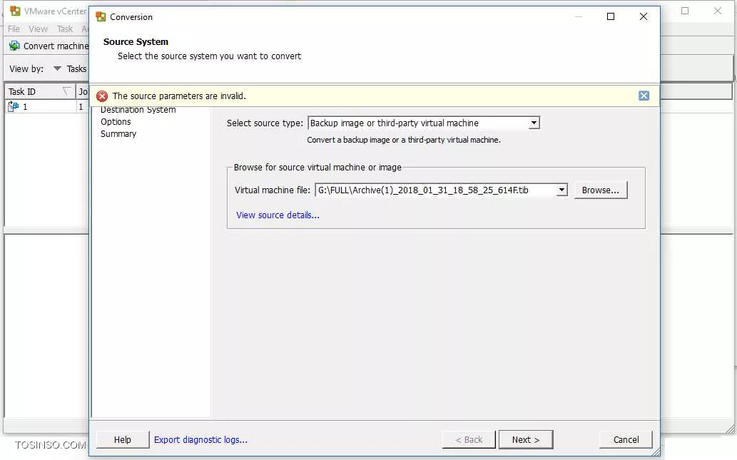 Error Wirh VMware vCenter Converter Standalone Client