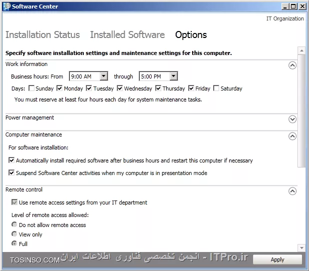 دوست عزیز نرم افزار قدرتمند SCCM یکی از راه کارهای قوی در حوزه مدیریت شبکه هستش. استفاده های زیادی میشه از این نرم افزار کرد و بقول معروف در زمینه مدیریت شبکه انعطاف فوق العاده ای داره. ولی 5 خصوصیتی که در اکثر منابع به عنوان پر کاربردترین قابلیت این نرم افزار بهش اشاره شده، عبارتند از:
1. User-centric management
2. Configuration settings remediation
<center>
||http://network.tosinso.com/files/get/1d856204-139e-4356-bcf2-37c19bc0303a||
<center>

3. Collection-based configuration settings
<center>
||http://network.tosinso.com/files/get/e7729f33-b0a2-4678-a616-4c3b8de96d77||
<center>

4. Dependency-based software distribution
5. Software Center and Application Catalog
<center>
||http://network.tosinso.com/files/get/b2eb4130-e5aa-4ee2-986a-7a2a8cf96494||
<center>