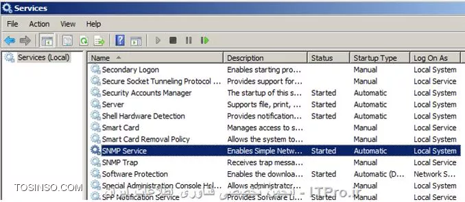 تصویر هفتم انتخاب سرویس SNMP Service از کنسول مدیریتی SNMP Service
