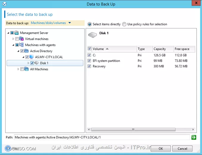 در این قسمت توضیح می دهیم چگونه از متد Single-pass backup استفاده کنیم تا در مواقع اضطراری بتوان داده ها یا کل سرور Active Directory را ریکاوری کرد.single-pass backup چیست؟ single-pass backup یا application-aware backup  یک نوع Disk-Level Backup هستش که شامل اطلاعات metadata سرویس AD می باشد. که اطلاعات مربوط به Active Directory را بوسیله سرویس VSS مایکروسافت Backup گیری می کند. بوسیله single-pass backup شما می توانید اطلاعات مربوط به AD  را ریستور کنید بدون نیاز به ریکاوری کردن کل سرور AD.

* نکته: Single-pass backup برای ماشین های که SQL Server, SharePoint Server and Active Directory را اجرا می کنند مورد استفاده قرار می گیرد.
* نکته: Single-pass backup برای Exchange Server استفاده نمی شود.
* نکته: برای استفاده از Single-pass backup شما باید Agent for Active Directory را بر روی سرور Active Directory نصب کنید.

!! Install Agent for Active Directory 
--
Agent for Active Directory می تواند بر روی OSهای زیر نصب شود:
||http://tosinso.com/files/get/c62bc273-8485-43d1-b888-9e8cd645950b||
نکته: اگر قبلا Agent for Windows را بر روی AD نصب کرده باشید. با نصب Agent for Active Directory این Agent بصورت Add-On به Agent for Windows اضافه خواهد شد.
نکته: Agent for Active Directory را نمی توان بصورت remote نصب کرد.
برای نصب Agent for Active Directory ستاپ Acronis را بر روی AD اجرا کنید و در پنجره زیر:
||http://tosinso.com/files/get/ea981b4d-f97a-41a3-82c8-3c802777cad7||
گذینه بالا را انتخاب کنید. و تا اخر Wizard را پیش برید و این agent را نصب کنید.

!! Active Directory Backup
--
بعد از انجام تنظیمات بالا نوبت به Backup گیری از AD می رسد. برای اینکار یک Backup Task ایجاد می کنیم.
در قسمت What to Backup پارتیشنهای که داده های Active Directory را نگه داری می کند را انتخاب می کنیم. 
اگر می خواهید Active Directory را در مواقعی که کلا از بین رفته Recovery کنید کل Volume ها یا کل دیسک را انتخاب کنید.
||http://tosinso.com/files/get/b4373db3-5c15-4f89-babd-5e600e4ec51d||
در قسمت بعدی باید محل ذخیره سازی فایلهای Backup را مشخص کنیم. همچنین باید Single-pass backup را فعال کنیم.
||http://tosinso.com/files/get/d0854a9c-6fd7-4c55-80f3-38f3ddac5441||
و زمانبندی Backup گیری را بصورت زیر تنظیم می کنم:
||http://tosinso.com/files/get/1be5b18e-476c-43e7-a956-c37157dd9ad1||
اگر آموزشهای قبلی را دنبال کرده اید تنظیمات بالا نیازی به توضیح نداره.
||http://tosinso.com/files/get/c66df829-6d7e-4f88-a627-80196561d0b7||
در قسمت Plan Parameters شما باید مطمئن شوید تنظیمات VSS بصورت زیر ست شده باشد:
||http://tosinso.com/files/get/b7617346-6f49-429a-baa5-e70368f7e344||
همچنین باید یک Credentialsی انتخاب کنید که عضو گروه Local Administrators سرور Active Directory باشد. که بصورت پیش فرض  قسمت  Plan's Credentials بر روی Acronis Services ست شده که از Credentials کاربری که Acronis Services را اجرا کرده استفاده می کند. این Credentials برای اجرای این Task استفاده میشه.
||http://tosinso.com/files/get/5d9c031f-311f-495b-b553-addcb22bd160||
بعد از انجام تنظیمات بالا OK کنید.
بعد از گذشتن زمانی که تعیین کرده اید Backup Task اجرا می شود.

!! Active Directory Recovery
--
ما به دو روش می توانیم AD را ریکاوری کنیم. در مرحله اول باید مشخص کرد که آیا کل سرور AD صدمه دیده یا اطلاعات آن؟؟؟؟
فرضا کل AD صدمه دیده و نمی تواند Boot کند که باز هم ریکاوری کردن AD بستگی به آن دارد که در ساختار غیر از این DC، DCهای دیگری وجود دارد یا نه؟؟؟
مثلا اگر یکی از DCها به کل نابود شد می توان با استفاده از متد |Restoring a Domain Controller Through Reinstallation::https://technet.microsoft.com/en-us/library/cc816620(v=ws.10).aspx| استفاده کنید و DC معیوب را به مدار برگردونید.
ولی اگر یک DC در ساختار دارید به راحتی می توانید بوسیله Bootable Media آنرا بوت کنید و Backup را ریستور کنید. (در آموزش های قبلی این روش را آموزش دادم)
||http://tosinso.com/files/get/f9a74a87-4a14-4c4e-a5bd-dbd37491eccc||
||http://tosinso.com/files/get/84cb3a77-1490-457c-a4f3-fb243b54c764||
||http://tosinso.com/files/get/3977222e-69f3-43db-bdd3-e70e76d810f0||
ولی اگر داده های خود Active Directory صدمه دیده باشد مثلا پوشه SYSVOL یا دیتابیس آن خراب شده است. باز هم ریکاوری کردن AD بستگی به این داره که در دومین چند DC وجود دارد؟؟؟ 
اگر بیش از یک DC در دومین وجود داشته باشد به دو روش می توانید AD را ریکاور کنید:
<ltr>
# Re-promoting the domain controller
# Single-pass backup
<ltr>
شما خیلی راحت می توانید از روش |Re-promoting the domain controller::http://www.tomshardware.com/faq/id-1946870/promote-windows-server-2012-domain-controller-part-prerequisites.html| استفاده کنید و اجازه بدید که AD بوسیله Replication خود را ریکاوری کند.
نکته: در این روش حواستون به رولهای FMSO باشه.
یا می توان از روش دوم استفاده کرد.
یک Recovery Task ایجاد کنید و اطلاعات زیر را انتخاب کنید:
||http://tosinso.com/files/get/f2a5c17d-4116-4fc1-8046-6a1d41ddd301||
و لینک زیر را انتخاب کنید:
||http://tosinso.com/files/get/ff1d0823-6f10-4b1f-b54f-ed9561570a16||
باید مسیری برای Extract کردن اطلاعات بر روی سرور AD انتخاب کنید:
||http://tosinso.com/files/get/ef95ed3d-6c2d-4194-87bc-1e9c67b56dc2||
و در آخر OK کنید.
||http://tosinso.com/files/get/d348d180-2dc7-4051-8108-13036a125814||
اطلاعات بر روی AD ریستور شد. قدم بعدی باید این اطلاعات را Replace کنیم. برای اینکار به محیط Directory Services Restore mode لاگین کنید. 
بعد از وارد کردن پسورد DSRM Account فایلهای Extract شده را به محل اصلی Paste کنید:
||http://tosinso.com/files/get/82a9061e-7776-48b9-a6ec-e32ca2540467||
برای جلو گیری از USN Rollback حتما از VSS خود مایکروسافت استفاده کنید. حدالامکان Backupی را انتخاب کنید که کمترین فاصله زمانی بعد از وقوع Failure را داشته باشد. Backupی که ریستور می کنید نباید قدیمی تر از tombstone life باشد. و بقیه پارامترها که همه از آن اطلاع دارند.
نکته: Acronis برای ریستور کردن ایتم های AD بصورت انفرادی از ابزار Ntdsutil استفاده می کنه. 
Acronis کلا برای اینکار سه روش داره:
||http://tosinso.com/files/get/69494182-96b8-43e6-a21e-7d94d2cf19cd||
توی منابع Acronis هر چی گشتم متدی غیر از متدهای بالا برای Restoring Accidentally Delete Information پیدا نکردم. اگر اینطور باشه واقعا Acronis Backup Advanced قابل مقایسه با Symantec Backup Exec نیست.... در تصویر زیر اطلاعاتی که Backup Exec میتواند بصورت انفرادی ریستور کند را مشاهده می کنید.
||http://tosinso.com/files/get/bdcaf015-2b40-404a-91ec-b5270ede8455||
در پایان این سلسله های آموزشی باید عرض کنم که Acronis قابلیتهای زیادی دیگری هم دارد که وقت نشد همه آنها را در این سری آموزش توضیح و آموزش بدم. 
شما می توانید با Acronis از Exchange, SharePoint, SQL و hypervisorهای همچون VMware and Hyper-V بکاپ بگیرید و در Bad Event آنها را ریکاور کنید. 
در لینک زیر می توانید به تمام E-Book های شرکت Acronis که برای محصولات خود ایجاد کرده دسترسی داشته باشید. 
<c#>
http://www.acronis.com/en-us/support/documentation/
<c#>

موفق پیروز باشید.

نویسنده: احمد جهلولی 
منبع: |جزیره راهکارهای ذخیره سازی اطلاعات وب سایت توسینسو ::https://tosinso.com/virtualization|
نشر و کپی برداری، صرفاً با ذکر نام نویسنده و منبع مجاز می باشد. 