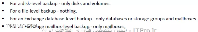 !! Backup Option 
--
در این جلسه قصد دارم تنظیمات مهم Backup Option را توضیح بدم.
هر Backup Plan تنظیمات Backup option خودش را دارد که می توان این تنظیمات را در هر Planی تعقیر داد. 
این تنظیمات بسته به پارامترهای زیر می تواند تعقیر پیدا کند:
* نوع سیستم عامل 
* نوع دیتای که قراره Backup بگیرید (Disk-File)
* محل ذخیره سازی اطلاعات. (Local Disk- Share Storage)
* نوع Backup Scheme
این تنظیمات را می توان در این قسمت به آن دسترسی داشته باشید:
||http://tosinso.com/files/get/4c11bd06-5a0c-45a5-853c-9666d7029eee||
الان یه نگاهی به این تنظیمات بندازیم 
||http://tosinso.com/files/get/b4379cdc-d99d-4fe0-ae4a-adbaa19ac31e||
این تنظیمات در صورتی اعمال می شوند که مقصد فایهای Backup گرفته شده در یک removable media باشد.
# وقتی این گذینه فعال باشد در هر Backup گیری کادری ظاهر می شود که کاربر باید Ok کند. اگر Backup Plan شما بصورت Schedule باشد این گذینه را فعال نکنید.
# با فعال کردن این گذینه عملیات Deduplication فقط در مقصد duplicate at target  اجرا خواهد شد. برای اطلاع بیشتر درباره Deduplication |اینجا ::https://tosinso.com/articles/39125/%da%a9%d8%a7%d9%85%d9%84%d8%aa%d8%b1%db%8c%d9%86-%d8%a2%d9%85%d9%88%d8%b2%d8%b4-%d8%a8%da%a9%d8%a7%d9%be-%da%af%db%8c%d8%b1%db%8c-%d8%a8%d8%a7-%d8%a7%da%a9%d8%b1%d9%88%d9%86%db%8c%d8%b3-(Acronis-Backup)|کلیک کنید.
||http://tosinso.com/files/get/02c621e7-f798-462c-96d6-dec463d6c57e||
در این قسمت می توانید اطلاعات Backup گرفته شده (فایل های Backup گیری) را رمزگذاری کنید یا یک پسورد بر روی آنها ست کنید.
نکته: اگر بعد از ایجاد Backup Plan این Plan اجرا شود. دیگر تنظیمات بالا اعمال نمی شود.
||http://tosinso.com/files/get/59060c52-bddc-439c-a688-1b1ac5a45fc9||
Backup Cataloging یک فهرست از اطلاعات Backup گرفته شده ایجاد میکند تا به آسانی بتوانید Object مورد نظر را پیدا و Recovery کنید.
شما به دو شکل می توانید این قابلیت را تنظیم کنید:
گذینه 1 بصورت پیش فرض فعال است. وقتی این گذینه فعال باشد از حداکثر این قابلیت میتوانید استفاده کنید و جزئیات دقیق تری می توانید داشته باشید. وقتی این گذینه را انتخاب کنید اطلاعات زیر Catalog می شود:
||http://tosinso.com/files/get/ab87d8a8-ad56-4f11-b0ef-386b9c10868d||
گذینه 2 را وقتی فعال می کنیم که سرعت Backup گیری برای سازمان ما مطرح باشد. این گذینه اطلاعات زیر را Catalog می کند.
||http://tosinso.com/files/get/b48ee27e-099f-43b8-afc2-23961932a82f||
نکته: این تنظیمات برای VM ها بصورت Fast Cataloging ست شده است.
||http://tosinso.com/files/get/f860bcd0-2412-4456-a018-2a4998def467||
در این قسمت می توانید مشخص کنید این Backup Plan چه مقدار از منابع سخت افزاری استفاده کند؟؟ که بنا به خواسته شما یا سازمان می توانید این قسمت را تعیین کنید.
||http://tosinso.com/files/get/5e534449-7cee-4368-a4c6-9ed15218f3fb||
وقتی مقصد ذخیره سازی فایلهای Backup  گیری بر روی هارد درایو خود Managed Machine  ست شده باشد (Acronis Secure Zone) این تنظمات اعمال می شود. شما در اینجا می توانید سرعت نوشتن اطلاعات بر روی H.D.D را تنظیم کنید.
||http://tosinso.com/files/get/7c47617f-e669-4a01-89b7-d4dfb01dda4d||
وقتی مقصد ذخیره سازی اطلاعات بر روی شبکه باشد می توانید در این قسمت مقدار استفاده از پهنای باند شبکه را تنظیم کنید.
||http://tosinso.com/files/get/525bb838-d2c0-4b2d-bf09-42769b7b4c4d||
در این قسمت می توانید تعریف کنید که پروسه Backup گیری فایلهای Backup گرفته شده را به چه اندازه ای تقسم کند که دو گذینه داریم:
گذینه اول که بصورت پیش فرض انتخاب شده. وقتی این گذینه انتخاب شده باشد و اطلاعات بر روی درایوهای NTFS ذخیره شود و فضای کافی موجود باشد کل اطلاعات در یک فایل ذخیره می شود.ولی اگر اطلاعات بر روی Fat16 or Fat 32 ذخیره شود فایلهای Backup به قسمت های کمتر از  4G شکسته می شود. همچنان اگر اطلاعات بر روی FTP سرور ذخیره شود فایلهای Backup گیری کمتر از 2G تقسیم می شود. و اگر اطلاعات بر روی SFTP ذخیره شود کل اطلاعات Backup گرفته شده در یک فایل ذخیره می شود و اگر فضای کافی بر روی SFTP وجود نداشته باشد پروسه بکاپ Fail می شود.
گذینه دوم بر اساس مقدار حجمی که در این قسمت وارد می کنید فایلها شکسته می شود. 
||http://tosinso.com/files/get/86be3722-d37c-4d9d-9c36-202cbca69706||
سطح فشرده سازی فایلها بکاپ را می توانید از این قسمت مشخص کنید.
||http://tosinso.com/files/get/dce915fb-73fd-48ae-b43b-1f751f1321c7||
در این قسمت شما می توانید تعیین کنید که وقتی Error ی در حین اجرای Backup اتفاق افتد Acronis چه عکس العملی از خود نشون دهد.
# اگر این گذینه فعال باشد و مشکلی پیش آید که Acronis بتواند آن را هندل کند آن را نشان نمی دهد و پروسه Backup به کار خود ادامه می دهد. ولی اگر اخطاری باشد که باید ادمین آن را برطرف کند (مثلا فضای ذخیره سازی کم) پروسه متوقف می شود و منتظر عالیجناب ادمین می شود.
# این گذینه می تونه خیلی مفید باشه. مثلا فرض کنید پروسه بکاپ به دلایلی متوقف شد اگر این گذینه فعال باشد می توانید تنظیم کنید بعد از چند ثانیه پروسه Backup را تکرار کند اگر دوباره متوقف شد بعد از سپری شدن N ثانیه دوباره پروسه را از سر بگیرد... تا پروسه با موفقیت انجام شود.
# اگر در حین بکاپ هارد دیسک دارای Bad Sectorی باشد و این گذینه فعال باشد. Bad Sector نادیده گرفته می شود.
||http://tosinso.com/files/get/13fe8d69-a340-475e-bac1-5222cdcb9bc4||
در این قسمت می توانید تعیین کنید وقتی خطا و هشداری بر روی Managed Machine رخ دهد این رویدادها کجا ذخیره شود؟
که من تعیین کردم در Event Viewer در قسمت Application log ذخیره شود.
||http://tosinso.com/files/get/002fd6b0-e2f0-4ab8-a0bb-51feeb6dff05||
وقتی گذینه بالا فعال باشد Acronis برای فهمیدن تعقیرات در Fileها از سایز فایل و زمان/تاریخ آن استفاده می کند. اگر گذینه بالا را غیرفعال کنید Acronis یک فایل را در کل Storage  مقایسه می کند و اگر تفاوتی پیدا کرد از این فایل Backup می گیرد. این گذینه بصورت پیش فرض فعال است.
||http://tosinso.com/files/get/7a002afb-acba-4979-b604-d40d90b6247d||
این تنظیمات فقط برای سیستم عاملهای Linux و بر روی Disk-Level و File-Level قابل اعمال است.
این تنظیمات چگونگی گرفتن یک Snapshot از Logical Volume Manager را مشخص می کند. در این قسمت دو گذینه داریم که بصورت پیش فرض بر روی Acronis Backup ست شده .
وقتی گذینه Acronis Backup انتخاب شده باشد عملیات Snapshot بر عهده Acronis می باشد و او تمام تنظیمات لازم را انجام می دهد. 
ولی اگر گذینه Logical volume manager را انتخاب کنید عملیات گرفتن Snapshot بر عهده LVM می باشد.

*نحوه گرفتن Snapshot از LVMها:*
اگر در حین پروسه Snapshot فایلهای Backup گرفته شده تعقیر پیدا کنند و اگر این تعقیرات زیاد باشند این تعقیرات بصورت زیر ذخیره خواهند شد:
Acronis Backup: بیشتر اطلاعات در RAM ذخیره می شود و اگر حجم اطلاعات زیاد باشد آنها را در یک فایل موقت /tmp ذخیره می کند تا بعد آنها را در فایل Backup ذخیره کند.
Logical volume manager: اگر گرفتن Snapshot بر عهده LVM باشد LVM قبل از Snapshot یک Volume با نام Snapshot Logical Volume ایجاد می کند و اطلاعات تعقیر داده شده را در آن Volume ذخیره می کند. و بعد از Snapshot آن Volume را پاک می کند.
نکته: اگر فضای خالی بر روی Volume LVM نباشد Snapshot بصورت Acronis Backup گرفته می شود چون این روش نیازی به ایجاد Volume ندارد.
||http://tosinso.com/files/get/5f0d828d-293a-4412-a46d-938ccbd16209||
وقتی مقصد ذخیره اطلاعات بر روی DVD, CD و Storage های قابل حمل باشد می توانید از این تنظیمات استفاده کنید.
در این قسمت می توانید علاوه بر فایلهای Backup آز آن Storage یک Bootable Media ایجاد کنیدو به راحتی Client/Server را ریکاوری کنید. برای اطلاع بیشتر درباره Componentsها لینک زیر را بخوانید:
|ریکاوری کردن کل سیستم بر روی یک هارد دیسک جدید بوسیله Acronis True Image 2016::https://tosinso.com/articles/41964/%d8%a2%d9%85%d9%88%d8%b2%d8%b4-%d8%b1%db%8c%da%a9%d8%a7%d9%88%d8%b1%db%8c-%d8%a7%db%8c%d9%85%db%8c%d8%ac-%da%a9%d9%84-%d8%b3%db%8c%d8%b3%d8%aa%d9%85-%d8%b1%d9%88%db%8c-%d9%87%d8%a7%d8%b1%d8%af-%d8%ac%d8%af%db%8c%d8%af-%d8%a8%d8%a7-%d8%a7%da%a9%d8%b1%d9%88%d9%86%db%8c%d8%b3|
||http://tosinso.com/files/get/3e37ffe0-4e76-498a-8642-8eb4577c3105||
این قسمت فقط برای سیستم عاملهای ویندوزی و File-Level کاربرد دارد. 
آیا با Mount Point در Windows آشنائی دارید؟ 
||http://tosinso.com/files/get/446f0b89-b18a-416c-9b35-36abef551952||
چیز اسونیه ولی اسمش گندس :D
فرض کنید فولدر G:\Data1 را به عنوان Mount Point ایجاد کرده اید و این MP دارای دو فولدر x1 and x2 می باشد. 
اگر حین Backupگیری از درایو G گذینه Backup mount points ' target را فعال کنید فولدرهای x1 and x2 شامل پروسه Backup می شوند و اگر این گذینه فعال نباشد از محتویات MP بکاپ گرفته نمی شود.
اگر بصورت نورمال پوشه های Data و X1 and X2 برای Backup انتخاب کنید نیازی به فعال یا غیرفعال کردن گذینه بالا ندارید.
||http://tosinso.com/files/get/b6055154-7a69-4f6b-8583-a1cfad26cf69||
فقط برای پلتفرمهای ویندوزی و File-Level کاربرد دارد. 
# اگر این گذینه فعال باشد از NTFS Permission فایلها هم Backup گرفته می شود. اگر غیرفعال باشد هنگام ریستور فایلها Permissionها را از فولدر بالا دستی به ارث می برد.
# اگر این گذینه فعال باشد و از فایلهای که رمزگذاری شده باشد Backup بگیرید هنگام ذخیره این Backup در Storage اکرونیس این فایلها را رمزگشای می کند و در نتیجه بعد از ریستور همه کاربران می توانند به این فایلها دسترسی داشته باشند.
||http://tosinso.com/files/get/7ff7136e-c093-4fe3-bfcf-bee90f9bb7e9||
  فقط برای پلتفرمهای Windows کاربرد دارد.
اگر این قسمت را فعال کنید از تمام Volume در آن واحد یک Snapshot تهیه می کند وگرنه یکی پس از دیگری از آنها Snapshot تهیه می کند.
||http://tosinso.com/files/get/091dd484-4085-486d-84bc-de8268a0877b||
این قابلیت فقط برای بکاپهای Disk-Level کاربرد دارد.
اگر این قسمت را فعال کنید از سکتور، سکتور هارد دیسک Backup می گیرد. و برای جاهائی که Acronis فایل سیستم دیسکی را پشتیبانی نمی کند کاربرد دارد.
||http://tosinso.com/files/get/e06c4455-fbc0-47e9-93a4-dc76523e40f4||
این قسمت فقط برای پلتفرمهای Windowsی کاربرد دارد.
شما در اینجا می توانید VSS را تنظیم کنید ولی قبل از اینکار یه توضیح کوتاه درباره VSS Write بدم که دید بهتری نسبت به این تنظیمات داشته باشیم
VSS Writer سرویسی در Volume Shadow Copy Service می باشد که به Application های Backup گیری می فهماند چگونه از یک برنامه و داده های آن Backup بگیرد. مثلا Exchange از Microsoft Volume Shadow Copy Service برای اینکار استفاده می کند یا بعضی از برنامه ها VSS خاص خودشون را دارند. یا بعضی از دیوایسهای ذخیره سازی برای گرفتن Snapshot از یک برنامه، از Hardware VSS خود استفاده می کنند مثل سناریوهای Off-Host.
خب شما در این قسمت می توانید تنظیم کنید از VSS استفاده شود یا نه؟ یا اگر از VSS استفاده شود چه نوع VSS استفاده کند؟
||http://tosinso.com/files/get/4177596c-87dd-4b03-bbe6-928c1ce27cd2||
# Acronis اول چک می کند برنامه مورد نظر از Hardware VSS استفاده می کند یا نه؟ اگر نه از Software-based provider استفاد می کند و در آخر چک می کند ازکدام VSS استفاده کند؟ Acronis VSS یا Microsoft VSS.
# اگر این گذینه انتخاب شود Acronis از VSS خود برنامه استفاده می کند اگر VSS برنامه مورد نظر تشخیص داده نشد Acronis ازAcronis VSS or Microsoft VSS استفاده می کند.
# از VSS اکرونیس استفاده می کند.
# از Microsoft VSS استفاده می کند. اگر قصد تهیه Backup از AD, Exchange, SQL, SharePoint را دارید از این گذینه استفاده کنید.
# با انتخاب این گذینه Acronis فقط از VSS برنامه مورد نظر استفاده می کند.
# از Hardware VSS استفاده می کند.
در آخر گذینه Enabling VSS Full backup را درصورتی انتخاب کنید که قصد تهیه Backup بصورت Disk-Level از Exchange را داشته باشید. اگر این گذینه فعال باشد بعد از تهیه بکاپ اکرونیس Log file ها را Truncated می کند (حذف می کند)
نکته: اگر Acronis Backup agent for Exchange یا برنامه دیگری از اطلاعات Exchange بکاپ تهیه می کند این گذینه را فعال نکنید.

موفق و پیروز باشید. 

نویسنده: احمد جهلولی 
منبع: |جزیره راهکارهای ذخیره سازی اطلاعات وب سایت توسینسو ::https://tosinso.com/virtualization|
نشر و کپی برداری، صرفاً با ذکر نام نویسنده و منبع مجاز می باشد. 