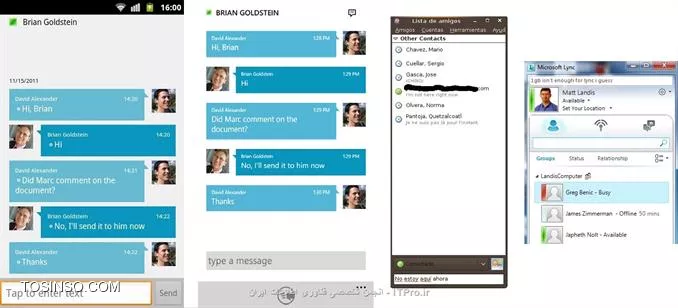 در مقاله های قبل، تاریخچه ای از Lync Server 2010 را معرفی کردم. همچنین با برخی امکانات و سرویس های این محصول آشنا شدیم. در این مقاله که ششمین مقاله از سری آموزش گام به گام Lync Server می باشد، با سرویس Mobility آشنا خواهیم شد.

!! سرویس Mobility
همانطور که از معنی تحت الالفظی این کلمه پیداست، این سرویس به امکان استفاده از لینک در حال حرکت اشاره دارد (Mobility در لغت به معنای تحرک است). این سرویس به شما این امکان را می دهد که در طول سفر و در حال حرکت نیز بتوانید مکالمات و تماس های کاری خود را انجام دهید، در کنفرانس ها شرکت کنید و با مشتریان و همکاران خود در تماس باشید. با استفاده از این سرویس، شما نگران از دست دادن تماس های کاری خود نیستید، زیرا که با استفاده از Lync شما قادر هستید هر لحظه با همکاران و مشتریان خود ارتباط برقرار کنید، به نحوی که انگار در محل کار خود هستید.

||http://tosinso.com/files/get/4f9707d1-c86e-46e6-b480-e31da09b0a9d||

با استفاده از این سرویس شما قادر به استفاده از Lync روی تلفن های همراه و Tablet ها خواهید بود. فقط کافیست که نرم افزار Lync Client را روی تلفن همراه و یا تبلت خود نصب کنید. با استفاده از تلفن همراه خود میتوانید با دوستان خود Chat کنید، ارتباط صوتی/تصویری برقرار کنید و یا در کنفرانس ها شرکت کنید. شما همچنین قادر به مشاهده تماس های از دست رفته (Missed Calls) و ارسال پیام صوتی (Voice Mail) هستید. Lync برای استفاده از قابلیت های مذکور از سرویس های مختلفی در درون خود استفاده می کند که به صورت خلاصه این سرویس ها را بررسی می کنیم.امکاناتی که سرویس Mobility در اختیار ما میگزارد عبارت هستند از:

* (Instant Messaging (IM
* Contacts
* Dial-Out Conferencing
* Single Number Reach
* Call via Work
* Voice Mail
* Missed Calls

!! Single Number Reach
سرویس Mobility در خود سرویس دیگری به نام Single Number Reach را جای داده است. با استفاده از این سرویس، شما میتوانید تماس های مربوط به Lync Client روی کامپیوتر خود را به تلفن همراه خود منتقل کنید. تصور کنید شما زمانی برای صرف ناهار از پشت میز کار خود بلند میشوید، ولی در عین حال منتظر تماسی مهم از همکار خود روی Lync هستید. کافیست که تماس ها را به تلفن همراه خود منتقل (Forward) کنید. 

||http://tosinso.com/files/get/dc40d738-66b4-4937-9155-dd2a92490c61||

!! Call via Work
سرویس دیگری به نام Call via Work نیز در قالب سرویس Mobility وجود دارد. به اختصار، کار این سرویس برعکس سرویس Single Number Reach است.  با استفاده از این سرویس، شما از طریق تلفن همراه و یا تبلت خود طوری با دوستان خود تماس برقرار میکنید که انگار پشت میز کار خود نشسته اید و تماس از محل کار شما برقرار شده است، در حالی که عملا شما با استفاده از تلفن همراه خود تماس برقرار کرده اید. با استفاده از Call via Work، مخاطب شما را با نام کاری میبیند و عملا شما هویت کاری خود را حفظ میکنید، همچنین مخاطب شماره تلفن همراه شما را نخواهد دید. دیگر نکته مثبت Call via Work، حذف هزینه های سنگین تماس تلفنی می باشد. چرا که شما عملا از دفتر کار با مخاطب خود تماس گرفته اید، و نه از تلفن همراه خود.

||http://tosinso.com/files/get/2903bad2-73ee-4bff-a588-01270fbf6621||

البته سرویس های Single Number Reach و Call via Work از زیر شاخه های سرویس عظیم Enterprise Voice (رجوع به مقاله پنجم از این سری آموزشی) هستند که من در این مقاله به معرفی آنها پراختم. کاربرد این سرویس ها در حالت ترکیب با سرویس Mobility بیشتر نمایان می شود.

!! Lync برای کامپیوترهای رومیزی، تلفن های هوشمند و تبلت ها
محصول خوش ساخت Lync برای سیستم عامل های مختلف ارائه شده است. شما میتوانید از امکانات بی نظیر این محصول روی Android از شرکت Google، سیستم عامل iOS از شرکت Apple، سیستم عامل Windows برای کامپیوتر های رومیزی و سیستم عامل Windows Phone برای تلفن های همراه بهره مند شوید. متاسفانه Lync به طور رسمی از سیستم عامل Linux پشتیبانی نمیکند، ولی نرم افزاری به نام SIPE برای سیستم عامل Linux طراحی شده است که قابلیت ارتباط با OCS 2007 و نسخه های جدیدتر را دارد. البته این نرم افزار تولید شرکت مایکروسافت نیست.

تصاویر این نرم افزار برای سیستم عامل iOS

||http://tosinso.com/files/get/9c1ffc97-44b2-429a-ae5a-a74721d7812c||

از راست به چپ به ترتیب:

سیستم عامل Windows، پروژه SIPE برای Linux، سیستم عامل Windows Phone، سیستم عامل Android

||http://tosinso.com/files/get/b598aa53-ed82-4b71-b3d2-1a7724fb5c80||

خب در این مقاله با سرویس Mobility آشنا شدیم. سرویسی که این امکان را به ما می دهد که از امکانات بی نظیر Lync Server روی تلفن هوشمند و تبلت خود حتی در طول سفر استفاده کنیم.


نویسنده: سعید خلیفی 
منبع: |جزیره سرویس های شبکه مایکروسافت وب سایت توسینسو::https://tosinso.com/microsoft|
هرگونه نشر و کپی برداری بدون ذکر منبع دارای اشکال اخلاقی می باشد