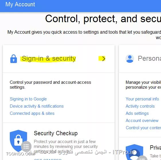 سلام دوست عزیز، در حال حاضر گزینه Account در Gmail مطابق تصویر زیر به گزینه My Account تغییر یافته است در ضمن مسیرهای مذکور بعدی نیز با مقداری دقت قابل دستیابی است:
||http://icdl.tosinso.com/files/get/1ea17e99-b849-4ec4-9785-d113f290795f||
||http://icdl.tosinso.com/files/get/b5d14a73-1f59-4349-8677-153f6a8098e9||