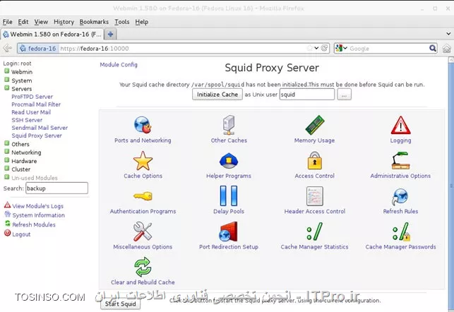 مطلب خوبي بود بهتر هست اضافه كنم يكي از راه هاي ديگه نصب  و مديريت آسان squid از طريق پنل webmin لينوكس هست كه فقط كافيه به اينترنت وصل باشيد و گزينه squid  رو انتخاب كنيد و نصب رو بزنيد
||http://linux.tosinso.com/files/get/19e431b2-73c8-459e-8efa-7a75e3c448b1||
||http://linux.tosinso.com/files/get/f557e250-c299-4596-991b-650c40c9e704||
||http://linux.tosinso.com/files/get/b6982664-e730-4b5a-a020-802a02332f76||