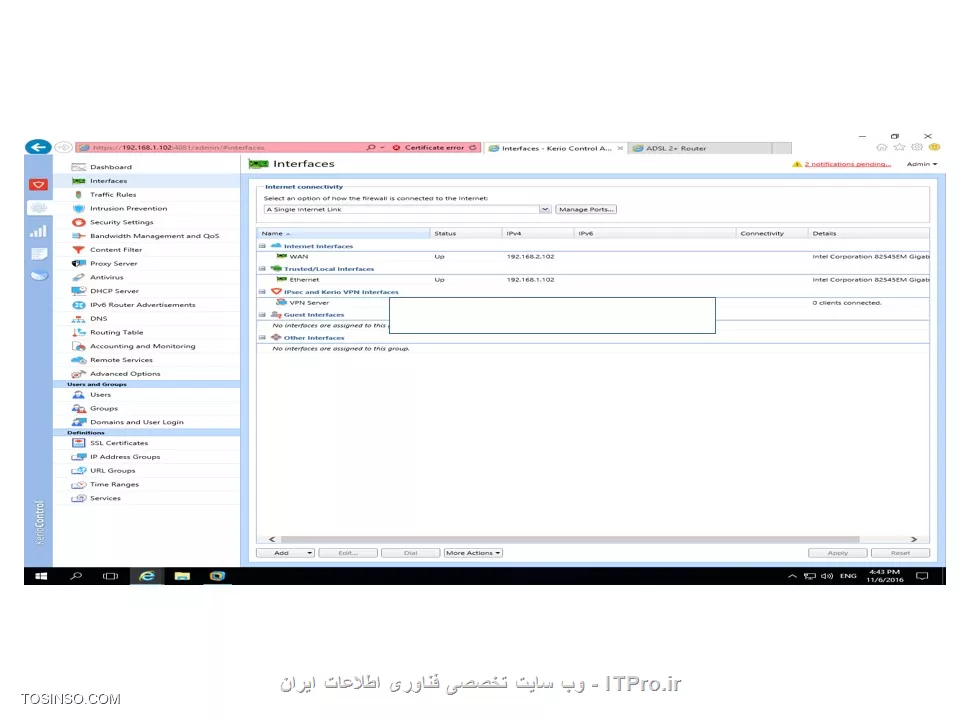 به نام خدا
لطفا راهنمایی کنید 
بنده در شبکه داخلی نرم افزار kerio control  راه اندازی کردم و تمامی کلاینتها اینترنت را از طریق نرم افزار کایرو دریافت میکنند
اما متاسفانه یک مشکل اساسی دارم و اینکه کلاینها بیرون از شرکت با آی پی پاپلیک نمیتوانند به سرور مورد نظر وصل شوند
حتی پورت مورد نظر را روی مودم باز کردم و آدرس آی پی اینترنت Kerio را ست کردم اما متاسفانه نشد.
بنده عکسها گذاشتم لطفا راهنمایی کنید خیلی مهمه
||http://tosinso.com/files/get/5a64a491-ffcf-42ab-a99b-66ae913eeab5||
||http://tosinso.com/files/get/b77a94fb-60d3-4f8c-be8c-92dd67dbde73||
||http://tosinso.com/files/get/6efc6f9b-4c9a-4953-b8cc-c52befc803ab||
||http://tosinso.com/files/get/d2ffe96e-cefc-44c6-8652-01d0096b94f8||
||http://tosinso.com/files/get/eb4863c2-d805-4da5-b372-9ee4bc74a005||
حتی تنظمیات را چند بار هم عوض کردم نشد مانند تصویر زیر
||http://tosinso.com/files/get/22f948db-2651-4623-ab13-1c2e010f38c4||