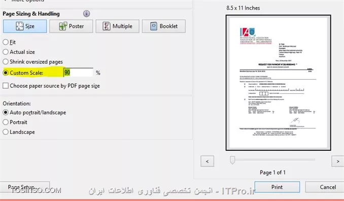 سایز کاغذ را از طریق منوی Page layout تنظیم کنید:
||http://icdl.tosinso.com/files/get/f02e5b4f-51ab-45a9-a182-50ce1c82c27b||
البته ناگفته نماند که Right To Left بودن جداول و یا بالعکس در تنظیم آنها بسیار مهم می باشد. اگر به هر حال نتوانستید تنظیمات دلخواه را اعمال کنید بهتر است که از طریق روشهای مذکور در لینک «|چگونه یک فایل Word را به PDF تبدیل کنیم ::https://tosinso.com/articles/40052/%da%a9%d8%a7%d9%85%d9%84%d8%aa%d8%b1%db%8c%d9%86-%d8%a2%d9%85%d9%88%d8%b2%d8%b4-%d8%aa%d8%a8%d8%af%db%8c%d9%84-Word-%d8%a8%d9%87-PDF-(%d9%88%d8%b1%d9%88%d8%af-%d8%a8%d9%87-%d9%be%db%8c-%d8%af%db%8c-%d8%a7%d9%81)|؟» فایل خود را به PDF تبدیل کرده و همانند تصویر زیر با انتخاب درصصدی مناسب برای Scale، کل صفحات را براحتی پرینت بگیرید:
||http://icdl.tosinso.com/files/get/b8815989-c784-4239-b50e-3864c76b7c8b||