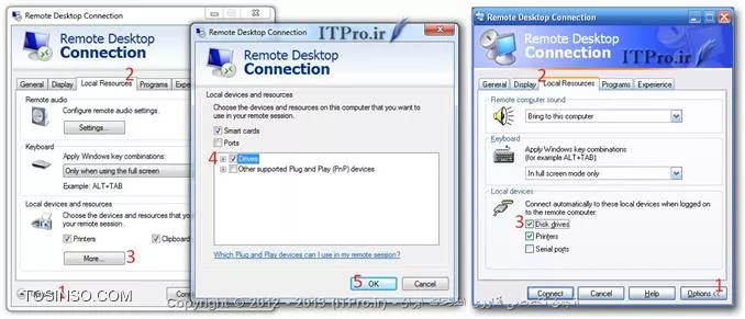 در قسمت اول مقاله راجع به نصب Remote Desktop Services صحبت کردیم و مراحل آن را برای نصب توضیح دادیم همانطور که گفته شد چندین راه برای ارائه ی این سرویس برای کلاینتها وجود دارد که در این سری مقالات به آنها میپردازیم ، یه نکته ای که باید خدمت شما یاد آور شوم و در تمامی این روشها باید آن را در نظر داشته باشید این است که کاربران بعد از ریموت زدن به سرور و استفاده از برنامه های مجاز در سرور ، در صورت نیاز فایلها از جمله اسناد خود را در سرور میتوانند ذخیره کنند و همانطور که میدانید در خیلی از نرم افزارها از منوی File گزینه Open موجود هست و کاربران با انتخاب آن میتوانند فایلهایی که قابل شناسایی برای آن نرم افزار هست را انتخاب و اجرا کنند همچنین با انتخاب گزینه Save میتوانند فایهای خود را در سرور ذخیره کنند .

پس بدینوسیله کاربران به راحتی میتوانند درایو سرور را مشاهده کنند که این خود میتواند یک نقطه ضعف امنیتی باشد شما با محدود کردن دسترسی کاربران ( NTFS Permission ) میتوانید با این نقطه ضعف مقابله کرده و کاربران را در دسترسی به فایلها ومنابع سرور محدود کنید. تنظیماتی هم وجود دارد که کلاینتها را قادر میسازد که بتوانند درایوهای کامپیوتر خود را در زمان ریموت زدن مشاهده کنند که در ادامه به آن اشاره خواهد شد. قبل از هر چیز لازم است که چند نکته را برای استفاده از این سرویس یاد آور شوم که در صورت رعایت نکردن آنها به مشکل برخواهید خورد :


*1.* پس از نصب این سرویس ، در سرور خود به تنظیمات System Properties مراجعه کرده ( در Run تایپ کنید sysdm.cpl ) و بعد به تب Remote بروید و وارد قسمت Select Users... شوید ، در این قسمت میبایست کاربران و یا گروههایی که حق Remote زدن به سرور را دارند را وارد کنید ، گرچه تنظیمات این قسمت در Wizard مربوط به نصب رول Remote Desktop Services از شما پرسیده میشود ولی به خاطر نقش مهمی که این قسمت در ارائه این سرویس دارد ، یکبار دیگر یاد آور شدم . در صورتی که کاربری به سرور Remote زده باشد و نام آن در لیست مذکور موجود نباشد با پیغام خطای زیر مواجه میشود :
<ltr>
To log on to this remote computer, you must be granted the Allow log on through Terminal Services right. By default, members of the Remote Desktop Users group have this right. If you are not a member of the Remote Desktop Users group or another group that has this right, or if the Remote Desktop Users group does not have this right, you must be granted this right manually.
<ltr>
||http://www.tosinso.com/files/get/6f2beea1-ecaf-4c1a-a3a4-3260f070b9da||

*2. *یک پالیسی با نام  Allow logon through Remote Desktop Services در مسیر زیر وجود دارد که کاربرانی که قرار است به سرور Remote بزنند بایستی در آن لیست اضافه شوند ، این پالیسی بایستی به سرور اعمال شود .
<text>
Computer Configuration> Policies> Windows Settings> Security Settings> Local Policies> User Right Assignment
<text>
در صورتی که این پالیسی به کامپیوتر سرور شما اعمال نشود کاربر در زمان Remote زدن با پیغام خطای زیر برخورد خواهد کرد
<ltr>
The requested session access is denied
<ltr>
||http://www.tosinso.com/files/get/c9c3f786-21c3-4248-b0eb-ba6026c098ff||

*3.* در استفاده از Remote Desktop Services نیازی نیست که نرم افزارها را Share کنیم ولی کاربری که ریموت میزند و از یک نرم افزار استفاده میکند قطعا نیازمند سطوح دسترسی مناسب NTFS Permission میباشد .


*4.* لازم است که پورت Remote Desktop TCP 3389 در سرور Enable یا باز باشد ، در صورتی که این پورت در فایروال سرور بسته باشد کاربران برای ریموت زدن به مشکل برخواهند خورد .


یکی از راههایی که میتوان یک کاربر را بعد از ریموت زدن به سمت یک نرم افزار خواص هدایت کرد این است که :
* *اگر از ساختار Domain استفاده میکنید :* با رفتن به کنسول Active Directory Users and Computers و پیدا کردن کاربر مورد نظر روی آن Properties بگیرید و در پنجره باز شده به تب Environment  رفته که بدینوسیله وارد تنظیمات مربوطه می شوید
* *اگر از ساختار Workgroup استفاده میکنید :* در Run تایپ کنید lusrmgr.msc و در قسمت Users کاربر مورد نظر را پیدا کرده و Properties بگیرید و پنجره باز شده با رفتن به تب Environment  وارد قسمت تنظیمات مربوطه شوید
بعد از ورود به این قسمت با پنجره ای به شکل زیر مواجه میشویم و با فعال کردن Start the following program at logon  میتوانید در قسمت Program file name مسیر فایل اجرایی خود در سرور را بنویسید ( دقت داشته باشید که همانطور که گفته شد ما در اینجا نیازی به Share کردن پوشه ها نداریم و از آدرس UNC استفاده نمیکنیم پس همان مسیر لوکال نرم افزار بدون نوشتن IP یا نام کامپیوتر کفایت میکند )
||http://www.tosinso.com/files/get/0026aa3f-13ab-4656-8882-d72937bd1386||
در صورتی که رول Remote Desktop Services نصب نباشد گرچه میتوانید در این تب وارد شده و آدرس مد نظر خود را بنویسید ولی کلاینتهای شما پس از ریموت زدن ، صفحه دسکتاپ سرور را مشاهده خواهند کرد و نرم افزاری برای آنها اجرا نخواهد شد ، پس برای استفاده میبایست این سرویس در سرور نصب باشد
تا اینجا تنظیمات در سرور انجام شده در ادامه کاربران میتوانند به سرور ریموت زده و از نرم افزار Publish شده استفاده کنند . برای اینکار کلاینت بایستی در Run عبارت mstsc را تایپ کند تا Remote Desktop Connection را مشاهده کند ، آدرس سروری که این سرویس را ارائه میدهد را در آن وارد کند ، با زدن Option یک سری تنظیمات و تب هایی نمایان میشود که کاربر بنا به استفاده و نیاز خود میتواند آنها را تغییر دهد ، از جمله این تنظیمات آن است که کاربر بتواند درایوهای کامپیوتر خود را پس از ریموت زدن ، در سرور مشاهده و آنها را ویرایش کند که در تصویر زیر مسیر انجام این تنظیمات هم در Windows Seven و هم در  Windows XPنمایش داده شده .
||http://www.tosinso.com/files/get/b8f6a96d-72a9-46a2-b411-dd84611d6dde||
کاربر بعد از انجام تنظیمات دکمه Connect را زده و بعد از احراز هویت ( وارد کردن نام کاربری و رمز عبور ) میتواند از نرم افزار استفاده کند
وقتی از یک یوزر Properties میگیریم جدا از تب Environment  تب دیگری به نام Sessions وجود دارد به شکل زیر نگاه کنید :
||http://www.tosinso.com/files/get/7e7c89a0-5ae0-43d9-abac-99ccfb50f6f8||
از جمله تنظیماتی که شما در این سربرگ میتوانید انجام دهید برخی محدودیتهای زمانی برای کاربران است به عنوان مثال در قسمت End a disconnected session محدودیت زمانی در استفاده از Remote Desktop تعیین میکنید پس کاربران را در استفاده از این سرویس بر اساس زمان محدود میکنید ، همچنین در قسمت Idle session limit زمانی را تعیین کرده که کاربر در صورتی که به سرور به صورت ریموت متصل شده باشد و از نرم افزار استفاده نکند و هیچ عملی از طرف سیستم کلاینت دریافت نشود ، این Session بصورت خودکار بسته شده و خود باعث میشود که Sessionهای بدون استفاده در سرور بسته شوند ، البته هر وقت که زمان به پایان رسید بطور خودکار به کلاینت اطلاع رسانی خواهد شد و به او دو دقیقه فرصت داده میشود تا اطلاعات یا اسناد خود را ذخیره کند در صورتی که بعد از دو دقیقه کاربر اسناد خود را ذخیره نکرد این Session به اجبار بسته شده و کاربر اطلاعات خود را از دست میدهد از این تنظیمات میتوان در تمامی روشهای استفاده از Remote Desktop Services استفاده کرد و فقط مربوط به این قسمت مقاله نخواهد بود.

*نتیجه گیری :*
در این قسمت از مقاله یکی از روشهای ساده برای اینکه نرم افزاری را در اختیار کاربر قرار دهیم را بررسی کردیم ، همچنین تا حدی در رابطه با نیازمندیهای انجام این اتصال و رفع اشکال و برخی پیغامهای خطایی که دراستفاده از Remote Desktop Services ممکن است با آنها مواجه شویم صحبت کردیم ، با توجه به اینکه کاربران در زمان اتصال به سرور بصورت پیشفرض میتوانند فایلها یا اسناد خود را در درایوهای موجود در سرور ذخیره کنند اما روشی گفته شد که کاربران بتوانند با انجام تنظیماتی در Remote Connection درایوهای کامپیوتر خود را بعد از ریموت زدن مشاهده و اطلاعات خود را در حافظه کامپیوتر خود ذخیره کنند. بیشتر مواردی و نکاتی که در استفاده از این سرویس در این مقاله گفته شد مشترک بوده و برای استفاده از روشهای مختلف برای Publish نرم افزارها و ارائه این سرویس به کاربران بوده میتوانید آنها را بکار ببرید .

بنده سعی داشتم که در اولین مقاله در رابطه با برخی تنظیمات و نیازمندی های استفاده از از این سرویس این موارد را گفته باشم تا در مقالات بعدی به موارد دیگر پرداخته شود ، گرچه استفاده از این روش برای سرویس دهی بسیار ساده بوده ولی این روش در شبکه های بزرگ چندان جوابگو نیست ، یکی از بزرگترین محدودیت هایی که در این روش وجود دارد این است که هر کاربر بعد از وصل شدن به سرور تنها یک نرم افزار مشخص شده را میتواند اجرا کند و توانایی اجرا نرم افزارهای متفاوت را ندارد !!! همچنین بوسیله نام کاربری خود تنها میتواند یک Session برقرار کرده و از یک نرم افزار تعیین شده استفاده کند ، از دیگر مشکلاتی که این روش دارد این است که در صورتی که برای یک کاربر Delegation کرده باشیم و کاربر ما بخواهد از طریق mstsc به سرور ریموت بزند و وارد کنسول مدیریتی در حوضه وظایفش شود نرم افزار مشخص شده برای او به نمایش در خواهد آمد و نمیتواند به آن کنسولها دسترسی داشته باشد ، در مقالات بعد از این سری مقالات راجع به روشهایی صحبت میکنیم که به وسیله آنها کاربران بتوانند نرم افزارهای Publish شده توسط مدیر شبکه را مشاهده و با نام کاربری خود بصورت همزمان چندین نرم افزار دلخواه خود را اجرا کنند .

نویسنده : سعید شمس آبادی
منبع : |جزیره راهکارهای مجازی سازی وب سایت توسینسو::https://tosinso.com/virtualization|
هرگونه نشر و کپی برداری بدون ذکر منبع و نام نویسنده دارای اشکال اخلاقی می باشد.