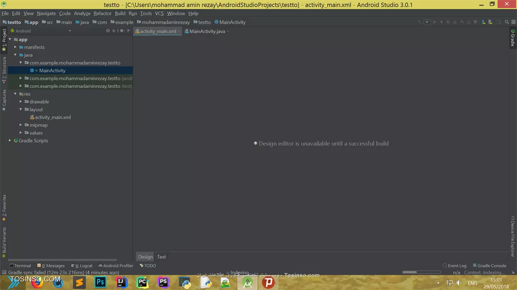سلام دوستان من تازه اندروید استودیو رو نصب کردم وقتی رفتم تو فایل xml دیدم هیچی توش نیست 
ازش هم اسکرین شات گرفتم.
||https://tosinso.com/files/get/b937e53d-e4fa-4f7f-aaaa-4ad75a228b3a|| 
لطفا کمکم کنید!