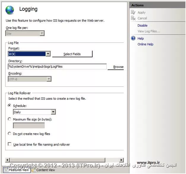 Logging در IIS