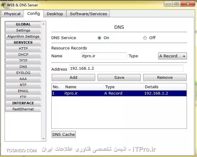 فعال کردن DNS Server  و اضافه کردن نام و آرس وب سایت 