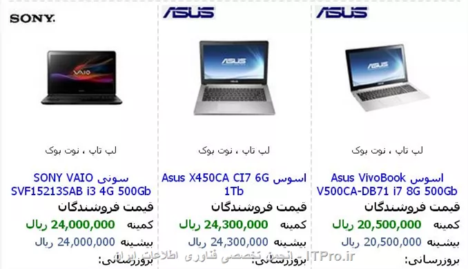 با توجه به بودجه شما میتونید لپتاپ های زیر رو انتخاب کنید البته مشخصات هر کدومشون هم با فونت آبی رنگ مشخص شده.
||http://hardware.tosinso.com/files/get/f6bb2765-4582-4df0-90b9-69e91c3932e5||
||http://hardware.tosinso.com/files/get/db4a9560-c765-445f-875a-e431c9e9879a||
||http://hardware.tosinso.com/files/get/0c8c4000-ba3c-4a48-8967-141dfa6774df||
||http://hardware.tosinso.com/files/get/628b4cc8-efd8-4d63-ba7c-2f5599b1c82f||
||http://hardware.tosinso.com/files/get/92a074ff-384f-459b-a422-f5d7ee48b45d||
||http://hardware.tosinso.com/files/get/b9b98083-e034-4f09-85d8-a7f31fa83d82||
||http://hardware.tosinso.com/files/get/6f8d4ee2-1184-43c9-b542-f7b74e441acc||
