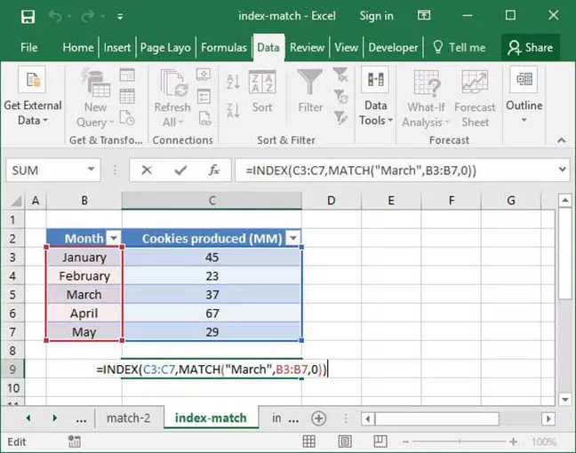 کار با توابع INDEX، MATCH