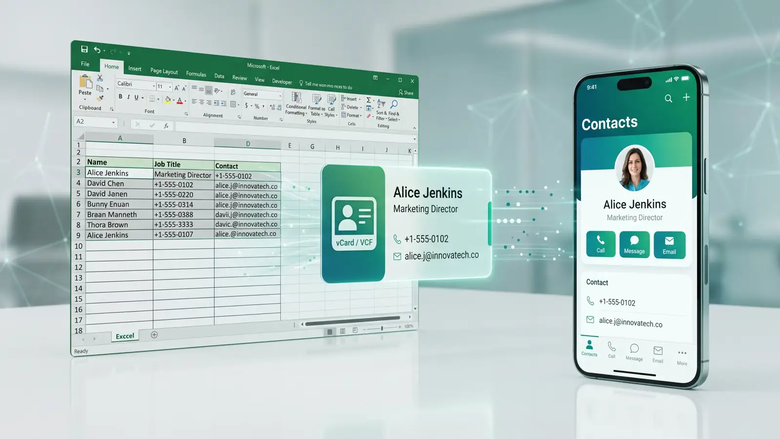 آموزش کامل تبدیل فایل اکسل یا TXT به مخاطبین گوشی (VCF / vCard)