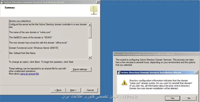 سلام آقای نصیری عزیز 


من شرمندام اینقد سوال ازت میپرسم 

من رو VMware Workstation یه سیستم عامل سرور2008r2نصب کردم 

بعد از روی اون یه clone گرفتم cloneی هم که گرفتم فقط با حفظ قواعد آن next زدم و رفتم جلو 

الان میخام روی این clone یک Domain tree را اندازی کنم ولی این خطاها را میده نگاه کنید 

طبق قوانین VMware Workstation من ویندوز خام و بدونه اکتیو دایرکتوری را clone گرفتم. 


||http://tosinso.com/files/get/bb3ca9cb-2230-4917-a58d-acd9cf29f1c4||

||http://tosinso.com/files/get/be29b4df-dd1c-42cd-a2bc-c606fc4c5155||

||http://tosinso.com/files/get/b47840be-a617-4e5d-946f-fae5e677e6d8||


بنظرتون چیکار کنم 

فردا هم ارائه دارم 

در ضمن FQDNها هم تغییر دادم مسیر نصب اکتیو و غیره را هم تغییر دادم 