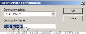 تصویر نهم وارد کردن Community Rights و Community Name در SNMP Services در ویندوز سرور