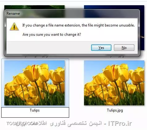 سلام دوستان، شاید تاکنون فایل خاصی (تصویر، ویدئو و ...) را در سیستم داشته اید که تمایلی برای مشاهده شدن آن بصورت معمولی برای هر کس را نداشته باشید، لذا بر آن شدم تا دو روش آسان برای عدم نمایش فایلها توسط نرم افزار مربوطه در سیستم را معرفی نمایم.
*روش اوّل*: همانند تصاویر زیر فایل مورد نظر را در نرم افزار مربوطه باز نموده، و صرفاً با استفاده از Save as، نام فایل را داخل دابل کوتیشن یعنی بدین صورت نام فایل قرار میدهیم و ذخیره میکنیم تا در نتیجه این عمل، فایل بدون مشخص بودن نرم افزار خاصی برای باز نمودن آن در (Open with) ذخیره گردد:

||http://tosinso.com/files/get/1b54c03b-dee3-4478-81d9-0ff2f4d92bc1||

||http://tosinso.com/files/get/28f9133e-ed18-4bfe-a083-af1e10ecb6a0||

*روش دوّم: *بدین صورت میباشد که پسوند فایل موردنظر را حذف میکنیم تا ویندوز قادر به تشخیص نوع فایلمان نباشد. برای این منظور کافیست طبق تصویر زیر علامت Hide Extensions را برداریم تا پسوند فایلها در کنار نامشان نمایان شوند:

||http://tosinso.com/files/get/7a0461d8-e35d-487f-afcd-dd1c02d2d0ad||

سپس با استفاده از کلید F2 و یا راست کلیک نمودن بر روی فایل و انتخاب Rename پسوند فایل را طبق تصاویر زیر پاک میکنیم:

||http://tosinso.com/files/get/be5fa2f0-56d3-499c-a37c-99f1313fc230||

||http://tosinso.com/files/get/28f9133e-ed18-4bfe-a083-af1e10ecb6a0||


نویسنده: محمود کیاستی 
منبع: انجمن تخصصی فناوری اطلاعات ایران 
هرگونه نشر و کپی برداری بدون ذکر منبع و نام نویسنده، دارای اشکال اخلاقی می باشد. 