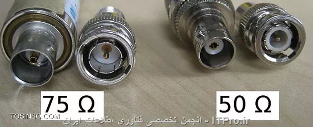 سلام

بدنه کابل دقت کرده باشید، امپدانس و برخی اصطلاحات دیگر روی آن حک شده‌است.
یکی از محسنات این کابل این است که هیچ نویزی وارد آن نمی شود. یعنی موج انتقالی کاملا محافظت شده است.
انواع مختلفی کابل کواکسال وجود دارد که RG معروفترین آن هاست. در بین RG ها هم «RG59» معروف تر است و خصوصا در سیستم های مداربسته آنالوگ بیشترین کاربرد را دارد.
از کانکتورهای (فیش BNC )برای اتصال کابل های کواکسال استفاده می شود.BNC هم مانند کابل، در دو نوع ۵۰ و ۷۵ اهم تولید می شود.
||http://network.tosinso.com/files/get/bf9fdae6-c85a-494e-9cae-cc50330ce9af||