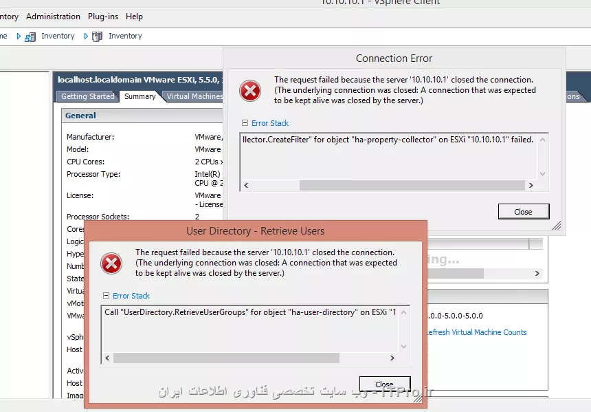 سلام دوستان من esxi 5.5  روی vmware 10 نصب و راه اندازی کرده ام جهت یادگیری ، منتها هنگام ورود به مدیریت esxi با مشکل لودینگ بعضی از قسمت هاش مواجه می شوم 

||http://tosinso.com/files/get/5754647b-376a-409b-86cd-1f6a1c49995d||

||http://tosinso.com/files/get/c1655fca-4eab-4ba7-a41a-3dea477edbf4||

