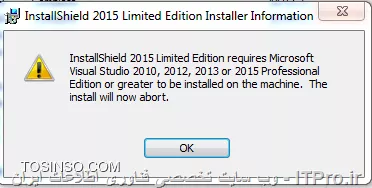 سلام ، دوستان من از ویژوال استودیو 2010 استفاده می کنم وقتی برنامه InstallShield2015LimitedEdition رو نصب می کنم با پیغام خطای زیر مواجه میشم ممنون میشم راهنمایی کنید
<center>
||http://tosinso.com/files/get/c24b5527-6783-4af5-b28b-f2b477e55f97||
<center>

