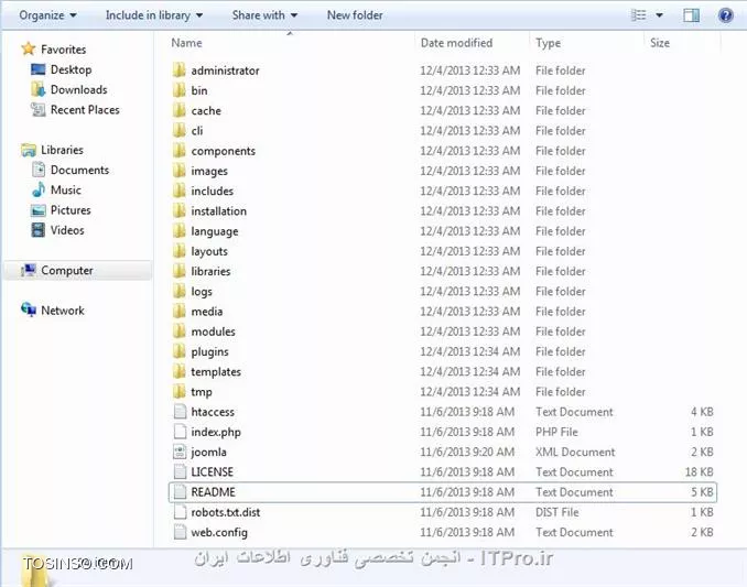 تصویر بیستم آموزش گام به گام نصب جوملا در Wamp Server فایل های Extract شده جوملا در www