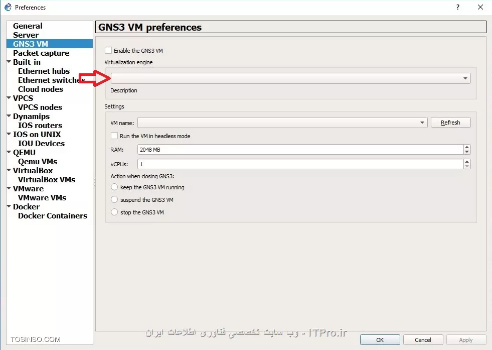 سلام دوستان
 من vmware رو نصب کردم و فایل gns3.ova رو هم توش Import کردم و همه مراحل نصب Gns3 رو هم درست میرم ولی نمیدونم چرا در قسمت
 virtualization engine در GNS3 گزینه vmware ظاهر نمیشه و در نتیجه گزینه enable رو هم  نمی تونم تیک بزنم و با این شرایط gns3 درست کار نمی کنه و نمی تونم تا پایان نصبش برم و ارور اتصال به ip رو میده !
و جالب اینکه رو لبتاب دوستم نصب کردم به راحتی نصب شد و اون گزینه هم ظاهر شده بود و enable the gns3 vm هم رو هم  تیک زدیم و به محض اجرای gns3 به راحتی Vmware هم همراهش اجرا شد، یعنی می خوام بگم مراحل نصبشو بلدم ولی نمی دونم چرا برای لبتاب من این مشکلو داره، 
لبتاب من acer e1 و ویندوزم هم 10 هست، انواع ورژن wmware رو هم تست کردم ولی به این نتیجه رسیدم ورژن 12 برای gns3 از همش بهتره  چون ورژن 14 که جدیدترینش بود رو نصب کردم و گفتم شاید مشکل از قدیمی بودن  نسخه vmware باشه ولی حتی نتونستم فایل gns3.ova رو هم توش ایمپورت کنم و کلی ارور میداد و دوباره همون ورژن 12 رو نصب کردم.

لطفا اگه تونستید راهنمایی کنید تشکر دوستان

||https://tosinso.com/files/get/c33b4404-9b57-4975-818d-4067ded4c773||