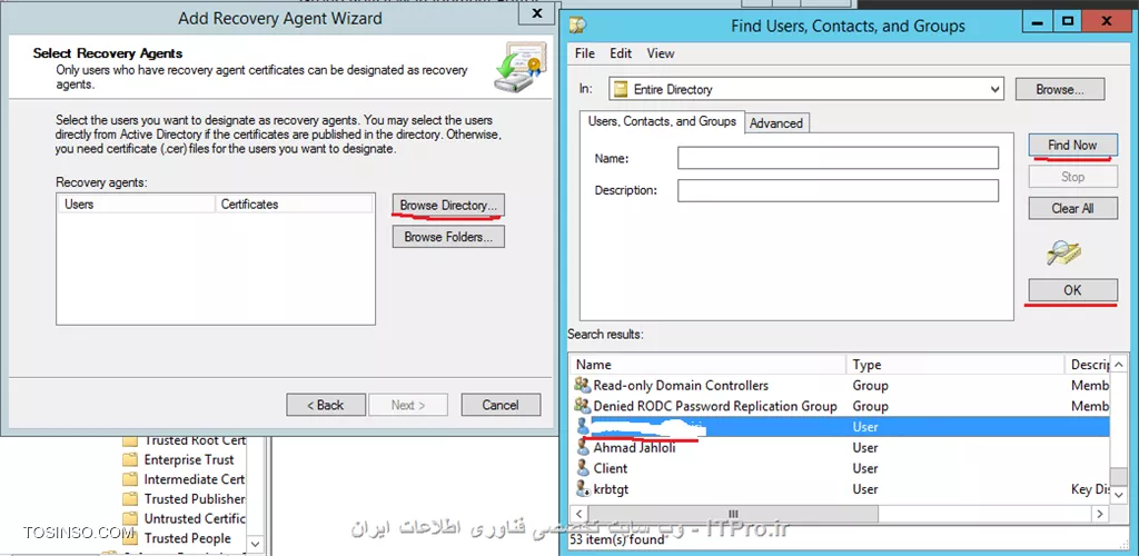 ایجاد Data Recover Agent برای رمزگشائی کردن فایلهای کاربران در Domain