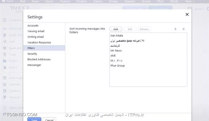 یکی از کارهایی که توی ایمیل می تونه خیلی مفید باشه اینه که ایمیل هاتونو تا جایی که می تونید دسته بندی شون کنید.این کار برای افرادی که روزانه ایمیل های زیادی رو دریافت می کنند می تونه خیلی مفید باشه و دیگه لازم نیست یه زمانی رو صرف کنند تا ایمیل خاصی رو پیدا کنند . خوب برای این کار کافی ایمیلتونه باز کنید . روی گزینه  settings یا (Options)کلیک نمایید سپس در صفحه ظاهر شده از منوی سمت چپ گزینه filters رو انتخاب کنید .در وسط صفحه اگر شما از قبل پوشه ای ایجاد کرده باشید می تونید لیست اون ها رو ببینید . و برای ایجاد یک پوشه جدید کافی روی گزینه add کلیلک نمایید . طبق شکل زیر 

||http://icdl.tosinso.com/files/get/c4b06240-04e4-4c2b-9dea-fb7fc6bca0b5||

پس از کلیلک کردن روی گزینه add صفحه مطابق شکل زیر برای شما باز می شود :

||http://icdl.tosinso.com/files/get/4aeefe97-1deb-41c2-88e7-4cf933517a5f||

البته با کلیک راست کردن روی یک ایمیل که می خواهید واسش پوشه درست کنید و انتخاب گزینه filter emails like this  می توانیدبه صفحه بالا دسترسی داشته باشید 

||http://icdl.tosinso.com/files/get/edeae6b8-d72b-4054-8d30-f1fa86b9a448||

خوب حالا به توضیح گزینه های موجود در کادر add  می پردازیم ، با استفاده از گزینه Filter Name  می توانید نامی برای فیلتر یاگروه مورد نظرتون انتخاب نمایید. با استفاده از گزینه Sender می توانید ایمیل شخص یا گروهی را که می خواهید آنها را دسته بندی (فیلتر)کنید رو وارد نمایید. باید توجه داشته باشید که این گزینه اصلی‌ترین و پر کاردبردترین گزینه در بین این گزینه ها است. با استفاده از گزینه Recipient بر اساس نام گیرنده نامه می توانید ایمیل ها را دسته بندی نمایید . با استفاده از گزینه Subject که یکی از گزینه های اصلی و پر کاردبرد دسته‌بندی می باشد. می توانیم اگر در موضوع ایمیل دریافتی، عبارتی مورد نظر باشد( مثلا اگر شما عضو سایتی هستید که همیشه با موضوع ایمیل یکسانی ولی با ادرس های مختلف به شما ایمیل می زنند. می توانید موضوع ایمیل را درون کادر مورد نظر تایپ کنید ) با تایپ آن عبارت ،آن ایمیل درون دسته بندی قرار خواهد گرفت. با استفاده از گزینه Email Body می توانید عبارتی را معلوم کنید که اگر در  متن   ایمیل دریافتی باشد آن را در دسته مورد نظر قرار دهد ، در جلوی تمام گزینه های بالا یک کادر به طور پیش فرض وجود دارد که روی گزینه Contains تنظیم شده است و به این معنی می باشد که عبارات گفته شده در محتوای ایمیل باشند یا نباشند( dose not Contains) و یا با آن شروع شود (starts with) و یا با آن تمام شود ،  (ends with) که بهترین گزینه حالت پیش فرض آن یعنی Contains می باشد.
و بالاخره آخرین گزینه Move to Folderاست که  همان طور که از نامش پیداست برای تعیین پوشه مورد نظر برای دسته بندی ایمیل هاست شما می توانید با کلیک روی منوی کشویی آن پوشه مورد نظر خود را انتخاب نمایید تا ایمیل ها به داخل آن انتقال یابند اما اگر هنوز پوشه ای نساخته اید با انتخاب گزینه [New Folder] می توانید پوشه ای جدید بسازید و ایمیل هاتونو به آنجا انتقال بدهید . حالا با انتخاب پوشه مورد نظرتون خواهید دید که تمام ایمیل های که شما خواستید درون یک پوشه قرار گرفته است .

||http://icdl.tosinso.com/files/get/317c5f12-b053-4dc6-90d1-68cf98cb9728||

حالا خیلی راحتر می توانید محیط ایمیلتان رو مدیریت کنید .  و به صورت موضوعی ایمیل هاتونو چک کنید.





نویسنده : احمد نظری 
منبع : انجمن تخصصی فناوری اطلاعات ایران 
هرگونه نشر و کپی برداری بدون ذکر منبع و نام نویسنده دارای اشکال اخلاقی می باشد 
