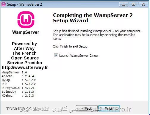 تصویر ششم نصب WAMP انتخاب دکمه Finish برای اتمام نصب
