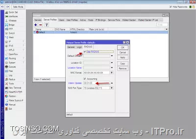  نحوه مدیریت پهنای باند کاربران، ثبت لاگ‌ها و  زمان استفاده User از سرویس اکانتینگ را با استفاده از امکان User Manager آموزش دهیم. در اینجا ما از User Manager میکروتیک استفاده می‌کنیم که به عنوان یک سرویس دهنده Radius عمل می‌کند و عمل احراز هویت و کنترل کاربران Hotspot ،PPTP و Login to MikroTik را انجام می‌دهد.
چرا سرویس اکانتیک را با استفاده از امکان User Manager میکروتیک راه اندازی کنیم؟

User Manager یک اکانتینگ ساده میکروتیک و یک پکیج مدیریتی تحت وب برای مدیریت کاربران است که با استفاده از Radius به همه ی روترها متصل می‌شود.

امکاناتی که User Manager میکروتیک در اختیار مدیران شبکه قرار می‌دهد شامل تعریف گروه‌های کاربری، امکان گزارش‌گیری از سایت‌های بازدید شده توسط کاربران و گزارش‌گیری از زمان اتصال و Disconnect کاربران، اختصاص دادن پهنای باند به هر کاربر و اعمال محدودیت برای آنها می‌باشد.

||http://network.tosinso.com/files/get/7fafde7e-1c51-4d52-8435-b71012f12f2d|| 

مراحل انجام کار:
نصب پکیچ User Manager برروی روتربرد میکروتیک

1. ابتدا از قسمت System ->Packages بررسی کنید که پکیج User Manager موجود باشد.

2. در غیر این صورت از سایت میکروتیک All Package را دانلود کنید.
||http://network.tosinso.com/files/get/37d3758c-51ee-4a0d-a0c3-bb2e6727028b||
 

آموزش User Manager میکروتیک

 

3. فایل دانلود شده را Unzip کنید و پکیج User Manager را به داخل Files انتقال دهید.

 
||http://network.tosinso.com/files/get/cdfe51c9-2c93-4fd5-8a99-a9e313e1379a||
آموزش نحوه راه اندازی User Manager میکروتیک

 
||http://network.tosinso.com/files/get/ea89c189-e328-46b1-b613-437c2c806b65||
نکته: توجه کنید که ورژن پکیجی که از سایت دانلود می‌کنید با نسخه RouterOS شما یکسان باشد.

 

نحوه نصب پکیج user manager میکروتیک
||http://network.tosinso.com/files/get/ac40d884-efb0-489b-9d37-9dba9228557c||
 

4. بعد از اینکه پکیج User Manager را روی روتر کپی کردید برای اینکه به System -> Package اضافه شود باید روتر را Reboot  کنید.

 ||http://network.tosinso.com/files/get/5e2b9cc7-b961-401e-9857-d726df211bfb||

نحوه نصب پکیج user manager برروی روتربرد میکروتیک

 
||http://network.tosinso.com/files/get/ab4125eb-be17-4da7-b3b3-d2363e5cb375||
5. سپس از منوی System -> Package  بررسی کنید که پکیج User Manager به درستی نصب شده باشد.

 

راه اندازی user manager برروی میکروتیک
||http://network.tosinso.com/files/get/a93c6670-6389-4fb2-8f21-2736ae6d22ca||
 

6. برای استفاده از User Manager در روتر، این مراحل باید طی شود.

 ||http://network.tosinso.com/files/get/6f8dad02-7674-49ea-886d-6c3f4844ab84||
مدیریت کاربران Hotspot توسط User Manager

1. برای اینکه کاربران Hotspot توسط Radius در روتربردهای میکروتیک احراز هویت شوند. در ابتدا لازم است که یک Radius Client برای ارتباط با User Manager ایجاد کنیم.
||http://network.tosinso.com/files/get/c5ee3098-f148-4f47-a433-3e04e2da1fea||
 

مدیریت کاربران hotspot توسط user manager

 ||http://network.tosinso.com/files/get/d4ee6cfd-11d7-4b94-a6d9-b617f24acb86||

روی + کلیک کنید و تیک سرویس Hotspot را بزنید. اگر سرویس User Manager روی همان میکروتیکی باشد که Hotspot کانفیگ شده است باید IP Address را 127.0.0.1 تنظیم کنید. گزینه Secret می‌تواند هر ترکیبی از رشته‌ها باشد؛ که بهتر است پیچیده باشد. همچنین Secret ای که اینجا تعریف می‌شود باید همان Secret‌ ای باشد که در User Manager تعریف می‌کنید.

برای اینکه کاربران PPTP  و Login به winbox توسط User Manager احراز هویت شوند باید همه ی این مراحل انجام شود ولی فقط به جای  Hotspot تیک گزینه PPTP و یا Login را فعال کنید. می‌توانید همزمان همه را با هم فعال کنید تا تمام کاربران از Radius Server  احراز هویت شوند.

 ||http://network.tosinso.com/files/get/a5085729-437e-4c98-958c-852ebb1de71e||

نحوه مدیریت کاربران hotspot توسط user manager

 ||http://network.tosinso.com/files/get/453de597-89cf-466e-bd23-c1624a9ca71f||

2. در تب Incoming تیک Accept را بزنید و Port را 3799 قرار دهید. این گزینه برای این است که Session  Timeکاربرها که تمام شد ارتباط  آن کاربر را قطع کند. روش کار این پورت به این صورت است که هر گونه تغییری که Radius Server در رابطه با کاربران انجام می‌دهد روی کاربران اعمال می‌شود.

 ||http://network.tosinso.com/files/get/3d877a7d-667f-457d-87d5-39b688b4613f||

چگونه کاربران Hotspot را توسط user manager مدیریت کنید

 

3. حالا باید در  Hotspot تعریف کنید که از Radius Client برای اعتبارسنجی استفاده کند. روی Hotspot  -> Server Profile  کلیک کنید. در اینجا پروفایلی که قبلا برای Hotspot ساخته اید را  مشاهده می‌کنید.
||http://network.tosinso.com/files/get/6b116c91-02a1-4b0a-9b2d-fe043a9fb7eb||
 

مدیریت کاربران hotspot توسط user manager

 ||http://network.tosinso.com/files/get/c0831ee7-ca11-4f56-be7a-a0ebf843dfa3||

پروفایل را باز کنید و در تب Radius تیک Use Radius را فعال کنید. در قسمت Users می‌توانید کاربران محلی ایجاد کنید و آنها را به پروفایل‌های کاربر ارجاع دهید. نکاتی که باید مد نظر قرار دهید این است که همیشه کاربران دیتابیس محلی به کاربرانی که در Radius  وارد می‌شوند اولویت دارند. بنابراین اگر یوزی هم درمیکروتیک و هم در Radius سرور تعریف شده باشد کاربر از دیتابیس محلی وارد می‌شود.
||http://network.tosinso.com/files/get/f93da223-a0f1-4e4b-8473-10a4f63092ea||
 Interim Update برای چک کردن میزان مصرف کاربران می‌باشد که هر کاربری که میزان مصرف تعیین شده‌اش در User Manager پایان یافت طبق مدت زمانی که که در Interim Update تعیین کرده ایم به Radius Server  اعلام می‌شود که Connection  مورد نظر قطع گردد.

«پکت‌های اعتبارسنجی کاربران و  مشخص کردن اینکه چه کاربری Disconnect شده است را سمت Radius Server می‌فرستد تا Radius  آن کاربر را قطع کند.» معمولا Interim Update  روی یک دقیقه تعیین می‌شود. یعنی اینکه هر یک دقیقه یکبار ارتباط کاربران چک می‌شود و به سمت Radius Server پیغامی مبنی بر اینکه ارتباط کاربر برقرار است یا نه، فرستاده می شود. قسمت Interim Update‌ را باید طبق تنظیمات Radius سرور خود انجام دهید. در غیر این صورت کاربران شما از لیست Online User ها در نرم افزار Radius حذف می‌شوند؛ در حالی که هنوز متصل هستند.

 ||http://network.tosinso.com/files/get/a06b5dfe-11f7-4a97-a420-c0884a499673||

مدیریت کاربران hotspot توسط user manager

 
احراز هویت کاربران PPTP توسط User Manager

برای اینکه کاربران PPTP توسط User Manager احراز هویت شوند باید مراحل زیر را انجام دهید.

1. روی PPP کلیک کنید و سرویس های PPP ای مورد نظرتان را فعال کنید. به عنوان مثال در اینجا ما PPTP Server را Enable می‌کنیم.

 

چگونه کاربران PPTP را توسط user manager مدیریت کنید

 

2. حالا باید در PPTP تعریف کنید که از Radius Client برای اعتبارسنجی استفاده کند. در تب زیر تیک گزینه Use Radius  را فعال کنید.

 Secret -> PPP Authentication & Accounting

 

احراز هویت کاربران PPTP توسط User Manager

 

3. در تب Profile یک Name مشخص کنید، می‌توانید برای مشخص شدن Profile که متعلق به کاربران PPTP  است یک نام مرتبط در نظر بگیرید.  مثلا PPTP-Profile

4. در قسمت Local Address باید یک IP Address  مشخص کنیم که این آدرس بعد از برقراری کانکشن PPTP به میکروتیک اختصاص داده می‌شود که می‌تواند 127.0.0.1 و یا آدرس Interface LAN میکروتیک باشد. Remote Address. نیز آدرسی است که به کاربرانی که کانکشن PPTP برقرار کرده‌اند اختصاص داده می‌شود و در User Manager برای تک تک کاربران مشخص می‌شود.

 

نحوه مدیریت کاربران pptp توسط user manager

 

5. حالا باید Profile که تعریف کردید را در تب Interface قسمت PPTP Server -> Default Profile اضافه کنید.

 

مدیریت کاربران pptp توسط user manager

 
احراز هویت کاربران Login به میکروتیک توسط User Manager

برای اینکه کاربران Login به winbox توسط User Manager احراز هویت شوند باید مراحل زیر را انجام دهید.

از قسمت System -> Users -> AAA باید تیک Use Radius را فعال کنید و Interim Update را هم Set  کنید.

 

احراز هویت کاربران Login به میکروتیک توسط User Manager

 
تنظیمات User Manager

1. حالا می توانید وارد User Manager شوید. در اینجا باید آدرس https://ip-Router/userman را در مرورگر وارد کنید. منظور از IP-Route آدرس IP روتری می‌باشد که پکیج User Manager روی آن نصب شده است. حالا باید یوزر و پسورد Default که User: admin با کلمه عبور خالی می باشد، را وارد کنید.

 
||http://network.tosinso.com/files/get/11122d6d-ecbb-4a5b-9522-107c0393d644||
تنظیمات User Manager برروی میکروتیک

2. در اولین گام باید یک حساب Customer تعریف کنید. این حساب برای دسترسی به صفحه وب مدیریت User Manager استفاده می‌شود و همان User دیفالت admin و پسورد – Blank است. یک پسورد برای admin تعیین کنید.

 

نحوه تنظیم User Manager برروی میکروتیک

 

3. در این مرحله باید روتری که سرویس Hotspot روی آن تعریف شده است را به عنوان یک Radius Client به User Manager معرفی کنید که اینکار در قسمت Router از User Manager قابل اجرا است.

4. روی Add کلیک کنید و در قسمت Name، نام مورد نظرتان را وارد کنید. IP Address، آدرس روتر سرویس دهنده Hotspot می‌باشد. اگر سرویس User Manager روی همان میکروتیکی باشد که Hotspot کانفیگ شده است باید IP Address را 172.0.0.1 تنظیم کنید. گزینه Shared Secret هم باید همان Secretای باشد که روی روتر  قسمت Radius تعریف می‌کنید.

 

آموزش تنظیم User Manager برروی میکروتیک

 

5. در قسمت Radius Incoming تیک گزینه Use CoA را بزنید و CoA Port را 3799 بگذارید. این همان شماره پورتی است که روی روتر قسمت Radius -> Incoming وارد شده است و این گزینه برای این است که Session  Time کاربر ها که تمام شد ارتباط آن کاربر را قطع کند.

 
آموزش User Manager برروی میکروتیک