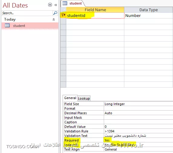 آموزش اکسس 2016 (Access) قسمت 9 : ایجاد پایگاه داده و Field