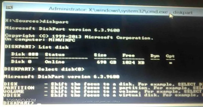 من مراحل رو تا list disk پیش میرم اما فقط مشخصات هارد لب تابمو بالا میاره، و من نمیخام تموم هاردو فرمت کنم، من میخام پارتیشن 1 لب تابمو(درایو c ) فقط پاک کنم، در مرحله ی select disk چی باید تایپ کنم تا فقط درایو c پاک بشه، این عکس مراحلیه که پیش رفتم:
تصویر درایورهام و مراحل انجام شده و خطای داده شده
مراحل انجام شده :

||http://network.tosinso.com/files/get/c77deb71-122f-4462-8fac-ca450d699d06||
||http://network.tosinso.com/files/get/70d997b8-0f4a-4afd-9a8c-478e184a1eed||
||http://network.tosinso.com/files/get/957d4cdf-bb4c-47f7-9673-fcf560f5a203||
