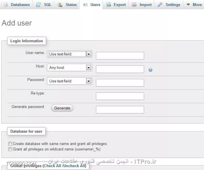 تصویر سیزدهم نصب WAMP صفحه ایجاد User در phpMyAdmin 