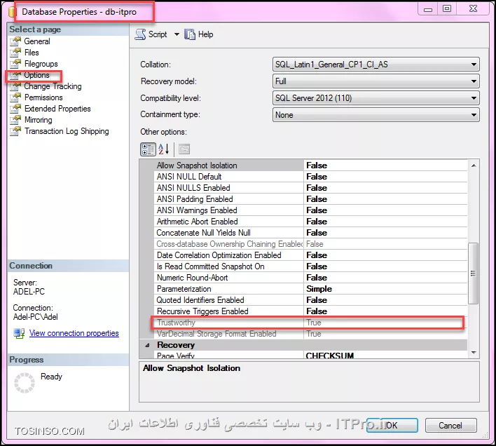 با سلام
همان طور که دوست عزیزمون راهنماییتون کردن در sql server 2016 مطابق راهنمای خود میکروسافت می تونید از جداولتون خروجی json بگیرید : 
این عکس و بنده از سایت خود مایکروسافت گرفتم :
<center>
||https://dba.tosinso.com/files/get/034552a8-8700-4936-9e81-88b1087689ed||
<center>
---------------------
اما برای نسخه های قبل از 2016 باید چیکار کرد :
استفاده از CLR : توابعی که به زبان های مبتنی بر دات نت نوشته میشن بعد به صورت اسمبلی به sql معرفی میشن
خوب برای تبدیل خروجی جداولتون به خروجی JSON :
سه تا اسمبلی باید توی sql ایجاد کنید با دسترسی Unrestricted : این نوع دسترسی دسترسی کامل است به گونه ایی که به این توابع دسترسی کامل به فایل ها و فولدرهای سرور خودتون هم می دید
ابتدا برای اینکه بتونید همچین اجازه ایی به خودتون بدین که اصلا همچین توابعی تعریف کنید ابتدا باید خاصیت TRUSTWORTHY پایگاه داده مربوطه on باشد همون طور که از معنی کلمه پیدا است با فعال کردن این گزینه بانک اطلاعاتی شما به صورت قابل اعتماد می تونه اسمبلی هایی رو به صورت Unrestricted تعریف کنه .
<center>
||https://dba.tosinso.com/files/get/d39626f2-cc93-4654-a927-ebaf552dbbd1||
<center>
بعد از اینکه TRUSTWORTHY رو فعال کردیم : بروی بانک اطلاعاتیمون راست کلیک می کنیم و در بخش Option از فغال شدن آن اطمینان حاصل می کنیم :
<center>
||https://dba.tosinso.com/files/get/cad6298e-40d3-4233-afc8-3e7609c0d5b5||
<center>
بعد از این کار باید clr_option که اجازه میده اسمبلی های ما به توابع .net دسترسی داشته باشن و فعال کنیم :
ابتدا یک کوئری جدید میسازیم و اجراش می کنیم :
<center>
||https://dba.tosinso.com/files/get/563a304b-eac7-4106-9ad3-f85663321074||
<center>
خوب حالا وقتش رسیده که سه تا اسمبلی رو به Sql سرورمون اضافه کنیم :
سپس فایل های DLL رو به ترتیب پایین اضافه می کنیم به بخش اسمبلی ها :
<center>
||https://dba.tosinso.com/files/get/f6a02f05-713c-469a-ae5b-1dd523848842||
<center>
این سه فایل از آخر همین پست قابل دانلود هستن .
خوب حالا هر سه فایل رو باید در بخش اسمبلی ثبت کنیم یا اصطلاحا Register کنیم :
برای این کار طبق تصاویر پایین مراحل رو پیش میریم :
<center>
||https://dba.tosinso.com/files/get/ec6d45fd-7d77-4172-95b5-ca989667878e||
<center>
بعد از پنجره ی ظاهر شده بروی Browse کلیک کرده و آدرس فایل DLL رو بهش می دیم :
<center>
||https://dba.tosinso.com/files/get/550d220a-9cbd-42fb-bbd7-38bc94608f8d||
<center>
در اخر قبل از اینکه بروی ok کلیک کنیم باید Permission رو بروی Unrestricted بزاریم :
<center>
||https://dba.tosinso.com/files/get/08a18a7d-848c-4e4a-ad4d-72c3087ff265||
<center>
خوب سه تا فایل DLL رو به همون ترتیبی که در عکس واستون مشخص کردم در بخش اسمبلی تعریف می کنید :
<center>
||https://dba.tosinso.com/files/get/f1ef830f-8db3-40c2-8e6f-8e606e502ece||
<center>
خوب حالا پس از اضافه کردن سه اسمبلی باید از تابعی که داخل اون برای تبدیل خروجی جداول SQL به Json استفاده کنیم :
اسم اسمبلی هست : JSON.SQL
اسم کلاسمون هست : StoredProceduresAndFunctions
اسم فانکشن یا تابع ما هست : xf_JSON_Query
به سه تا پارامتر بالا جهت استفاده از اسمبلی نیاز داریم :
خوب حالا باید یک فانکشن توی Sql ایجاد کنیم و بگیم که از اسمبلی با نام فلان و کلاس فلان و تابع فلان استفاده کن :
<center>
||https://dba.tosinso.com/files/get/94150bcd-db98-4ca0-b8c3-321dc1a2c5e1||
<center>
خوب همون طور که میبینید پارامتر اول این تابع دستور SQL ی هست که قرار خروجی اون دستور تبدیل به JSON بشه و پارامتر دوم هم تعیین کننده ی این است که در پارامتر اول از تک کوت یا دابل کوت استفاده کردیم که باید 0 باشه .
<center>
||https://dba.tosinso.com/files/get/a6f04bfc-551a-415b-a845-e63876a2fc61||
<center>
خوب حالا باید تابعمون و تستش کنیم :
اینم نتیجه ی نهایی :
<center>
||https://dba.tosinso.com/files/get/e5afc3b6-1cb0-4fd6-b136-df24062e25f7||
<center>
اطلاعات جدلمون این بوده که خروجی JSon ش شده این :
<center>
||https://dba.tosinso.com/files/get/cfde8873-82e6-4abf-bbfd-c3c528b9cb37||
<center>
|دانلود فایل های DLL مورد نیاز::https://www.mediafire.com/?p8s1cc41mrm3yxc|