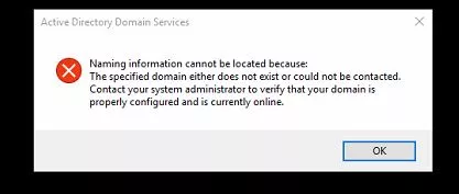 naming information cannot be located because the specified domain does not exist