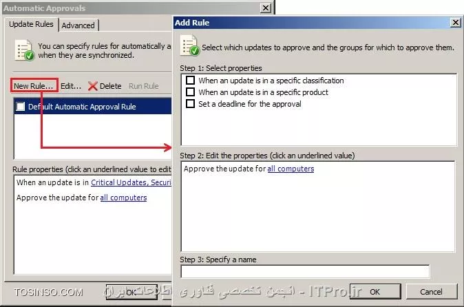 در قسمت اول  مقاله به تعاریف مرتبط با  سرویس WSUS و راه اندازی آن از طریق ویزارد اشاره کردیم . حال در این قسمت به سراغ بررسی کنسول مدیریتی و  توضیح آپشنهای کنسول WSUS می رویم .با استفاده از مسیر زیر میتوان وارد کنسول WSUS شد :
<c#>
Start => Administrative tools => Windows Server Update Services
<c#>
در تصویر زیر فضای کنسول مدیریتی WSUS نمایش داده شده است که در ادامه به توضیح Component های آن خواهیم پرداخت.

||http://network.tosinso.com/files/get/c46b1a16-3a51-4638-8dc3-798ac71a94f3||

*Server Name:* می توان چندین WSUS سرور را در کنسول مدیریتی اضافه کرد، با اضافه کردن هر سرور نام آن در پنل سمت چپ کنسول مدیریتی WSUS نمایش داده می شود.برای افزودن WSUS سرور به کنسول مدیریتی تنها کافیست روی گره ی Update Services  در پنل سمت چپ کنسول راست کلیک کرده و گزینه Connect to the server را انتخاب و در صفحه ی باز شده نام سرور مورد نظر و پورت مربوط به آن را وارد کنیم . با کلیک روی نام سرور (در اینجا ITPro-Server) در پنل وسط  صفحه  وضعیت مربوط به سرور در سه بخش مجزا نمایش داده می شود:

* *To Do:*  اطلاعاتی در مورد بخشهایی که WSUS سرور باید فورا در رابطه با آنها اقدام کند در اختیارکاربر سرور قرار می دهد.
* *Overview : *این بخش مروری دارد بر وضعیت کامپیوتر ها، آپدیت ها و نیز هماهنگ سازی آپدیت ها . همچنین آمار اطلاعات WSUS سرور را مشخص می کند .
* *Resources :* در این بخش لینک هایی برای کسب اطلاعات بیشتر پیرامون WSUS سرور در نظر گرفته شده است .

||http://network.tosinso.com/files/get/8c135b80-1b8d-428a-bad2-82777e4e8a12||

زیر نام سرور در کنسول تمامی Component های مربوط به مدیریت آن با ساختار درختی لیست شده اند. بنابراین این اجزا تحت مدیریت سرور یاد شده می باشند . در اینجا به معرفی این بخش ها می پردازیم :
*Updates:* این گره  در بردارنده لیست تمامی آپدیتهای روی سرور است که از سایت مایکروسافت دریافت کرده ایم  و نیزبا کلیک روی  گره ی Updates می توان گزارشهای مربوط به وضعیت نصب انواع آپدیت ها را بر حسب نوع آنها در پنل وسط کنسول مشاهده کرد. در زیر گره Update  ،آپدیتها برحسب نوعی که  برای آنها  در تنظیمات در نظر گرفتیم  (در اینجا  Critical و Security) و نیز آپدیت های خود سرویس WSUS تقسیم بندی شده اند.

||http://network.tosinso.com/files/get/1b19915b-cb6a-4655-894f-843386e9f5a6||

*Computers: * این بخش شامل All Computers و زیر گره ی  Unassigned Computers می باشد که به صورت پیش فرض کامپیوتر های موجود در شبکه که برای دریافت آپدیت ها عضو WSUS می شوند در قسمت Unassigned Computers قرار می گیرند .برای سهولت در مدیریت آنها می توانیم در اینجا گروه هایی را ایجاد کرده و کامپیوتر های عضو شده را به آنها منتقل کنیم . در قسمت All computers  تمامی کامپیوترهایی که عضو WSUS سرور هستند نمایش داده شده است با کلیک روی هر کدام از این کامپیوتر ها ، اطلاعات مربوط به آن کامپیوتر و وضعیت مربوط به آپدیت های آن در بخش پایین پنل میانی صفحه نمایان خواهد شد.

||http://network.tosinso.com/files/get/a2814594-d902-4046-8870-a3e768fe174a||

*Downstream Servers:*  اگر WSUS سرور های دیگری در شبکه وجود داشته باشند که این سرور Upstream  سرور آنها می باشد ، خلاصه ای از اطلاعات اینDownstream سرور ها در این قسمت نمایش داده می شود .
*Synchronizations:*  این قسمت در بردارنده تاریخچه ی آپدیت های Sync شده می باشد. بعبارت دیگر هر بار که WSUS  سرور آپدیت های خود را با یک Upstream Server   و یا با سایت مایکروسافت Sync  کند ، گزارش مربوط به این بهنگام سازی با شرح جزئیات در این بخش قابل مشاهده است. این بخش   یک نقطه مرکزی برای مدیریت هماهنگ سازی آپدیت ها  محسوب می شو د . برای هر بار انجام عمل Synchronization   تنها کافیست بر روی گزینه Synchronize Now  کلیک کنیم .

||http://network.tosinso.com/files/get/522c44ea-0b64-4821-a143-6c07bc810de0||

*Reports: *این قسمت محل مرکزی برای ایجاد و ذخیره گزارشهای گرفته شده توسط WSUS سرور از وضعیت آپدیت ها و کامپیوترها و نیز عمل Synchronization آپدیتها  می باشد .کاربرد Report viewer  که همزمان با نصب رول  WSUS ، آن را نصب کردیم برای این بخش است. اگر روی هر کدام از بخش های موجود در پنل میانی صفحه کلیک کنیم صفحه ای نمایان خواهد شد که با انتخاب گزینه Run Report در آن ، سرور شروع به گرفتن گزارش مربوط به آن بخش خواهد کرد.

||http://network.tosinso.com/files/get/b81409a0-e556-4299-a4b0-37488a250e1f||

*Options:* در بخش آپشن WSUS کنسول مدیریت تمامی تنظیماتی که از طریق ویزارد WSUS انجام شد ، وجود دارد . باید خاطر نشان کرد که تنظیمات WSUS  را همانند دیگر سرویسها ،می توان هم از طریق کنسول وهم از طریق ویزارد انجام داد که در این سری مقالات ما به توضیح هر دو روش پرداخته ایم . اگر نصب از طریق ویزارد انجام شده باشد می توان تغییرات مورد نظردر تنظیمات انجام شده را بعدا ، از طریق کنسول مدیریتی اعمال کرد. با کلیک روی گره Options تمامی قابلیت ها در پنل وسط کنسول مشاهده خواهند شد.

||http://network.tosinso.com/files/get/0d207c9f-9122-4694-954c-2bcfd3451ba2||

 در اینجا به توضیح و بررسی تک تک آپشن های کنسول می پردازیم:

!!!! Update Source and Proxy Server
در تب* Update source*   تعیین می کنیم که WSUS سرور آپدیت ها را از سایت مایکروسافت دریافت کند و یا از یک Upstream Server  که باید نام و پورت آن را در این بخش وارد کنیم .در اینجا ما گزینه Synchronize from Microsoft Update را انتخاب می کنیم . 

||http://network.tosinso.com/files/get/9971ae64-a70e-4a2e-ba20-72c2889e2ea5||

  اگر از یک Proxy Server  برای ارتباط با سایت مایکروسافت و یا  با یک UPstream Server برای Sync کردن آپدیت ها در شبکه استفاده می کنیم ،باید نام و پورت آن را در تب *Proxy Server*   مشخص کنیم .این آپشن بصورت پیش فرض غیر فعال است و در این حالت WSUS سرور مستقیما با سایت مایکروسافت یا Upstream Server ارتباط برقرار خواهد کرد.

||http://network.tosinso.com/files/get/5b7605b0-3419-4d26-83bc-1b4500e46a67||

!!!! Products and Classifications
در تب* Products* محصولی را که می خواهیم آپدیت های آن را دریافت کنیم و این آپدیت ها با سایت مایکروسافت Sync  شوند را انتخاب می کنیم . یادآور می شویم که اگر تنها محصولاتی را که در سازمان از آنها استفاده می شود، در این بخش برای دریافت آپدیت ها در نظر بگیریم ،  این شرایط باعث می شود که سرعت دریافت آپدیت ها بالا رفته و  فضای کمتری از حافظه  را به خود اختصاص دهند. با توجه به سناریو در این قسمت ما ویندوز 7 و ویندوز سرور 2008 R2 را برای دریافت آپدیت آنها انتخاب می کنیم .

||http://network.tosinso.com/files/get/cccc7603-3dbc-4c59-95c3-18825a3fb46f||

در تب *Classifications * نوع و طبقه بندی آپدیت مورد نظر را تعیین می کنیم در ابتدای مقاله ی قبل در رابطه با انواع آپدیت ها صحبت کردیم حال با توجه به دانسته های خود در رابطه با انواع آپدیت ها ، نوع آپدیت مورد نظر را بر حسب نیازمان انتخاب می کنیم . ما همان تنظیمات پیش فرض را در نظر می گیریم . 

||http://network.tosinso.com/files/get/5dba8064-ae31-42f1-b597-a2c43be27320||

!!!! Update Files and Languages
در تب *Update Files*  با انتخاب گزینه Store Update files locally on this server  می توانیم تعیین کنیم که فایل آپدیت های دریافتی در همین سرور ذخیره شوند .در چنین شرایطی با انتخاب کردن گزینه Download Update files to this server only when updates are approved  مشخص می کنیم که ابتدا لیست آپدیت ها برای ما نمایش داده شود تا پس از تایید آن عمل دانلود صورت گیرد . همچنین با برگزیدن گزینه Download express installation files   مجموعه ای از فایل آپدیت ها دانلود خواهند شد که  موجب افزایش سرعت دریافت آپدیت ها  و نصب آنها روی کامپیوترهای شبکه  می شود اما این فایل هاحجم بالایی داشته  و  سرور زمان زیادی برای دانلود آنها صرف خواهد کرد .

||http://network.tosinso.com/files/get/67ee89f9-1707-40a5-92a4-8ade73289f18||

در تب * Update Languages*  هم همانطور که در تنظیمات ویزارد ذکر کردیم می توان آپدیت ها را برای همه ی زبانها دانلود کرد و یا اینکه تنها زبانی را برگزید که برای ما کاربرد دارد. 
 
||http://network.tosinso.com/files/get/428906dd-d852-4f8f-b359-19099bcd3fdd||

*Synchronization Schedule :* می توانیم تعیین کنیم که سرور عمل Sync کردن آپدیت ها را بصورت Manual انجام دهد و یا  اینکه بصورت اتوماتیک در طی وهله زمانی مشخص شده آپدیت ها را بهنگام  و همسان سازی  کند .

||http://network.tosinso.com/files/get/bd3cccad-bd41-4101-be89-62d4ab30a93a||

!!!! Automatic Approval
در تب *Update rules * می توانیم برای تایید شدن آپدیت ها یک سری قاعده در نظر بگیریم بعنوان مثال برای WSUS سرور تعیین کنیم که در صورت دریافت آپدیت های مربوط به ویندوز 7، آنها را بدون دریافت تاییدیه و بصورت خودکار Approve کند . برای ایجاد یک Rule  تنها کافیست بر روی New Rule کلیک کنیم تا صفحه مربوط به انجام تنظیمات Rule باز شود (پنجره Add Rule) لذا می توانیم نوع و نام Rule مورد نظر را ایجاد کنیم .

||http://network.tosinso.com/files/get/cbf1bcaf-6de5-4a9f-a91b-29a9f7b3da53||

در پنجره Rule Properties با انتخاب گزینه ای که در آن نوع آپدیت ذکر شده ، نوع آپدیت را برای Rule تعیین می کنیم .با کلیک روی All Computers نیز لیست Computer Group هایی که ایجاد کردیم نمایش داده می شود که از میان آنها گروه مورد نظر را انتخاب می کنیم تا Rule ایجاد شده به آن گروه اعمال شود.

||http://network.tosinso.com/files/get/c1543e1b-c98e-4d77-a9d6-74fff30e8f5a||

در تب *Advanced * گزینه ای برای Approve کردن آپدیت های خود سرویس WSUS موجود است . علاوه براین هر آپدیتی ممکن است اصلاح و بروز رسانی شود در اینجا می توانیم تعیین کنیم که به محض دریافت Revision  مربوط  به یک آپدیت آن را به صورت خودکار نصب کرده و یا از نصب آن صرف نظر کنیم . 

||http://network.tosinso.com/files/get/efb9f8f7-1647-4ca4-b4bc-2fbd00dd5a44||

*Computers:* در این قسمت برای کامپیوتر هایی که عضو WSUS سرور شده اند می توانیم مشخص کنیم که تنظیمات مورد نیاز را از WSUS سرور و یا از گروپ پالسی و یا تنظیمات رجیستری که برای آنها انجام می شود ، دریافت کنند. بنابراین  با انتخاب گزینه Use the update services console  قادر خواهیم بود  کامپیوتر هایی را که بصورت پیش فرض درون Unassigned Computers  قرار گرفته اند را به صورت دستی به  گروههای دیگری که ساخته ایم، منتقل کنیم . برگزیدن گزینه Use group policy or registry settings on computers  موجب می شود که کامپیوتر ها بصورت اتوماتیک به گروهی که در تنظیمات GPO  در نظر گرفته ایم انتقال یابند. باید توجه داشت که در ابتدای کار  گزینه مربوط به تنظیمات گروپ پالسی را انتخاب کنیم چرا که انجام تنظیمات مربوط به گروپ پالسی است که  باعث می شود کامپیوتر ها WSUS سرور را شناخته و عضو آن شوند. به علاوه تنظیمات مربوط به دریافت آپدیت ها توسط کلاینت ها در گروپ پالسی صورت می گیرد. 

||http://network.tosinso.com/files/get/62c59613-9a03-45cd-a5cc-c00165f84e4b||

*Server Cleanup Wizard:* در این آپشن گزینه هایی موجود است که با انتخاب کردن آنها برای سرور WSUS تعیین می کنیم آپدیت هایی را که  منقضی شده  و کامپیوترهایی را که در شبکه غیر فعال شده اند از سرور حذف کند.

||http://network.tosinso.com/files/get/1ea5501f-0dc2-4688-825e-7ecba6c15eba||

*Reporting Rollup: *به کمک این آپشن می توانیم نحوه ی گزارش گیری WSUS  سرور را مشخص کنیم . اگر در شبکه ما Replica downstream  سرور هایی موجود باشد به کمک گزینه های موجود در این بخش برای WSUS سرور  تعیین می کنیم که گزارشهای مربوط به Replica downstream  سرورها را دریافت کند یا خیر .

||http://network.tosinso.com/files/get/e71a357f-c8af-46bd-921b-b9002bc43e83|| 

*E-Mail Notifications :*  در صورت وجود E-mail Server  در شبکه در تب *General*  می توانیم برای سرور مشخص کنیم که پس از Sync کردن هر آپدیت جدید ، برای کابران ایمیل بفرستد  . همچنین می شود تعیین کرد که گزارش وضعیت آپدیت ها به صورت روزانه یا هفتگی برای کاربران ارسال شود. در تب *E-Mail Server* نیز اطلاعات ایمیل سرور را وارد می کنیم .

||http://network.tosinso.com/files/get/a5d57cb9-9beb-4a78-ae98-6a930f679f61||

*Microsoft Update Improvement Program:* این آپشن کمک می کند تا سرور اطلاعات مبنی بر وضعیت آپدیت ها و کامپیوتر ها و نیز مشکلات بوجود آمده  را برای سایت مایکروسافت ارسال کند. بررسی این اطلاعات به متخصصان مایکروسافت کمک خواهد کرد تا راهکارهایی برای بهبود کارایی  و افزایش قابلیت WSUS سرور ارئه دهند.

||http://network.tosinso.com/files/get/804390c9-2d58-48e0-81e8-2e63ce2e1a0e||

!!!! Personalization
 این قسمت مرتبط با شخصی سازی اطلاعات نمایش داده شده توسط WSUS سرور  است در واقع در این آپشن می توانیم مشخص کنیم  اطلاعات WSUS سرور به چه صورت در کنسول مدیریتی قابل مشاهده باشند. در صورتیکه چند Replica downstream server در شبکه داشته باشیم  در تب *General* می توانیم تعیین کنیم که WSUS سرور ما اطلاعات مربوط به وضعیت آنها و کامپیوتر ها یشان را نیز نمایش دهد و یا اینکه تنها وضعیت  همین سرور و کامپیوتر های عضو آن را نشان دهد .

||http://network.tosinso.com/files/get/bc0e87b1-25c7-4c42-9f14-675ee303da3d||

در تب *To Do List* نیز می توانیم بخشهایی را که می خواهیم وضعیت مربوط به آنها در لیست To Do سرور نمایش داده شوند را انتخاب کنیم .

||http://network.tosinso.com/files/get/1ad62d4f-a712-4764-85d9-7f66f62e0416||

!!!! WSUS Server Configuration Wizard
این بخش در واقع همان ویزارد اولیه نصب WSUS می باشد . همانگونه که بیان کردیم این ویزارد در بردارنده  مجموعه ای از آپشن هاست که در بالا بصورت مجزا به توضیح آنها پرداختیم باید در نظر داشت که استفاده از این آپشن ها در کنسول مدیریتی قابلیت ها یی با جزئیات بیشتر را نسبت به ویزارد اولیه در اختیار ما قرار می دهد.پس از بررسی کنسول مدیریتی در این مقاله ، در قسمت بعد به شرح عضویت کلاینت ها در WSUS سرور و چگونگی Approve  و  نصب آپدیت ها توسط سروریس WSUS در شبکه خواهیم پرداخت . 

نویسنده: مریم حیات رمضانی
منبع : |جزیره سرویس های شبکه مایکروسافت وب سایت توسینسو::https://tosinso.com/microsoft|
هرگونه نشر و کپی برداری بدون ذکر منبع دارای اشکال اخلاقی می باشد 