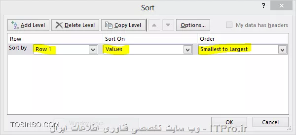 با سلام خدمت همه ITPRO های عزیز و دوستداشتنی ،یکی از مباحث بسیار کاربردی در مجموعه نرم افزار آفیس قابلیت مرتب سازی یا همان Sort می باشد. این قابلیت در نرم افزار اکسل بسیار پرکاربرد تر و برجسته تر می باشد چون معمولا بحث محاسبات در این نرم افزار صورت می گیرد این ویژگی کمک زیادی به کاربران آن در انجام راحت تر این محاسبات و  مرتب سازی آنها می کند. مثلا همین الان کاربران برتر در این وب سایت را در نظر بگیرید که به ترتیب از امتیاز بالا به پایین مرتب شده اند این یک نمونه مرتب سازی  نزولی می باشد.
ما در این مقاله به بررسی انواع مرتب سازی یا SORT می پردازیم.

*1- مرتب سازی ستونی (Columns)*
*2- مرتب سازی سطری (Rows)*
*3 - مرتب سازی صعودی (از A به Z) بر اساس محتویات سلول ها *
*4 -مرتب سازی نزولی (از Z به A) بر اساس محتویات سلول ها *
*5- مرتب سازی بر اساس یک یا چند ستون یا سطر *
*6 - مرتب سازی بر اساس لیست*
*7 - مرتب سازی بر اساس رنگ سلول ها *
*8 - مرتب سازی بر اساس رنگ فونت محتویات سلول ها*
*9 - مرتب سازی بر اساس آیکون های سلول ها* 

در ادامه به توضیح مصور تک تک انواع مرتب سازی ها می پردازیم .

*1- مرتب سازی ستونی (Columns)*
*2- مرتب سازی سطری (Rows)*
در تعریف مرتب سازی در اکسل اکثر کاربران فکر می کنند که اکسل فقط قادر به *مرتب سازی بصورت ستونی* می باشد و با انتخاب محدوده ستون های مورد نظر می توانند یکی از انواع مرتب سازی را پیاده سازی کنندکه این تصوری اشتباه است . اما در اینجا باید گفت که اکسل قابلیت *مرتب سازی بصورت سطری* را نیز دارد و شما قادر هستید محتویات سلول هایتان را به دو روش ستونی و سطری انجام دهید.
برای تغییر نوع مرتب سازی از ستونی به سطری و یا بالعکس با انتخاب چند سطر یا ستون ، از منوی Home بخش Editing و انتخاب کشوی باز شو گزینه Sort & Filter گزینه Custom sort را انتخاب می نماییم.

||http://tosinso.com/files/get/aef4c430-1c23-45c9-ab4d-ceeb7d11d996||

و از پنجره ظاهر شده گزینه Options را انتخاب می نماییم . پنجره کوچکی باز می شود که شامل دو گزینه مرتب سازی می باشد که بصورت پیشفرض روی حالت ستونی به نام  Sort Top To Bottom تنظیم شده است . چنانچه شما نیاز به مرتب سازی بصورت سطری دارید گزینه Sort Right To Left را انتخاب نمایید.

||http://tosinso.com/files/get/3b88b710-e31d-42ad-9e81-d707b8a4d7dc||

*3 - مرتب سازی صعودی (از A به Z) بر اساس محتویات سلول ها *
یکی از ساده ترین روش های مرتب سازی می باشد که با انتخاب یک ستون یا سطر  محتویات آن را از *کوچک به بزرگ* مرتب می کند که اصطلاحا به آن Ascending  و یا Lowest To Highest می گویند.

*نمونه مرتب سازی ستونی *
انتخاب ستون مورد نظر
||http://tosinso.com/files/get/adc2afb5-3ae6-4002-902b-3f6ab83425d3||
اعمال مرتب سازی صعودی بر روی ستون مورد نظر
||http://tosinso.com/files/get/90dfc43b-ee01-4676-af2b-b2ff99df24ec||

*نمونه مرتب سازی سطری *
انتخاب سطر مورد نظر
||http://tosinso.com/files/get/eeb92dc6-a95c-4086-88cd-eede05796ee2||

انجام تنظیمات مرتب سازی جهت سطرها
||http://tosinso.com/files/get/02bf1c7a-3b42-4d5d-b033-cf0a13849c1c||
||http://tosinso.com/files/get/cc1c1da7-e494-45db-a1e3-358a39cf1804||

اعمال مرتب سازی صعودی بر روی سطر مورد نظر
||http://tosinso.com/files/get/ae428173-83c2-499b-802d-5cd8421aa9d3||

*4 -مرتب سازی نزولی (از Z به A) بر اساس محتویات سلول ها *
یکی از ساده ترین روش های مرتب سازی می باشد که با انتخاب یک ستون یا سطر  محتویات آن را از *بزرگ به کوچک* مرتب می کند که اصطلاحا به آن descending  و یا Highest To Lowest می گویند.

*نمونه مرتب سازی ستونی *
انتخاب ستون مورد نظر
||http://tosinso.com/files/get/7995c07a-4460-408b-a644-94af880a6474||

انتخاب گزینه مرتب سازی نزولی
||http://tosinso.com/files/get/ccb34725-6111-4a64-a741-1780fe63a952||

اعمال مرتب سازی نزولی بر روی ستون مورد نظر
||http://tosinso.com/files/get/11e7af17-eccf-4c59-bf04-4731031c79f1||


*نمونه مرتب سازی سطری *
انتخاب سطر مورد نظر
||http://tosinso.com/files/get/8b63156a-0b2f-4ba4-9acc-952b33c0d332||

انجام تنظیمات مرتب سازی جهت سطرها
||http://tosinso.com/files/get/4db812c0-4dc5-447b-aaf2-340afece0d0f||

اعمال مرتب سازی نزولی  بر روی سطر مورد نظر
||http://tosinso.com/files/get/a5f86ac4-bb43-454f-8651-2b322d5f8c66||

خوب تا اینجا روش مرتب سازی صعودی و نزولی روی یک ستون و سطر را آموزش دادیم در بخش دوم این مقاله مرتب سازی های پیشرفته و متنوع تری را آموزش خواهیم داد پس با ما در بخش دوم این مقاله همراه باشید .


نویسنده : احمد نظری
منبع : |جزیره مبانی کامپیوتر و مهارت های هفتگانه وب سایت توسینسو::https://tosinso.com/icdl|
هرگونه نشر و کپی برداری بدون ذکر منبع و نام نویسنده دارای اشکال اخلاقی می باشد.  