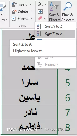با سلام خدمت همه ITPRO های عزیز و دوستداشتنی ،یکی از مباحث بسیار کاربردی در مجموعه نرم افزار آفیس قابلیت مرتب سازی یا همان Sort می باشد. این قابلیت در نرم افزار اکسل بسیار پرکاربرد تر و برجسته تر می باشد چون معمولا بحث محاسبات در این نرم افزار صورت می گیرد این ویژگی کمک زیادی به کاربران آن در انجام راحت تر این محاسبات و  مرتب سازی آنها می کند. مثلا همین الان کاربران برتر در این وب سایت را در نظر بگیرید که به ترتیب از امتیاز بالا به پایین مرتب شده اند این یک نمونه مرتب سازی  نزولی می باشد.
ما در این مقاله به بررسی انواع مرتب سازی یا SORT می پردازیم.

*1- مرتب سازی ستونی (Columns)*
*2- مرتب سازی سطری (Rows)*
*3 - مرتب سازی صعودی (از A به Z) بر اساس محتویات سلول ها *
*4 -مرتب سازی نزولی (از Z به A) بر اساس محتویات سلول ها *
*5- مرتب سازی بر اساس یک یا چند ستون یا سطر *
*6 - مرتب سازی بر اساس لیست*
*7 - مرتب سازی بر اساس رنگ سلول ها *
*8 - مرتب سازی بر اساس رنگ فونت محتویات سلول ها*
*9 - مرتب سازی بر اساس آیکون های سلول ها* 

در ادامه به توضیح مصور تک تک انواع مرتب سازی ها می پردازیم .

*1- مرتب سازی ستونی (Columns)*
*2- مرتب سازی سطری (Rows)*
در تعریف مرتب سازی در اکسل اکثر کاربران فکر می کنند که اکسل فقط قادر به *مرتب سازی بصورت ستونی* می باشد و با انتخاب محدوده ستون های مورد نظر می توانند یکی از انواع مرتب سازی را پیاده سازی کنندکه این تصوری اشتباه است . اما در اینجا باید گفت که اکسل قابلیت *مرتب سازی بصورت سطری* را نیز دارد و شما قادر هستید محتویات سلول هایتان را به دو روش ستونی و سطری انجام دهید.
برای تغییر نوع مرتب سازی از ستونی به سطری و یا بالعکس با انتخاب چند سطر یا ستون ، از منوی Home بخش Editing و انتخاب کشوی باز شو گزینه Sort & Filter گزینه Custom sort را انتخاب می نماییم.

||http://tosinso.com/files/get/aef4c430-1c23-45c9-ab4d-ceeb7d11d996||

و از پنجره ظاهر شده گزینه Options را انتخاب می نماییم . پنجره کوچکی باز می شود که شامل دو گزینه مرتب سازی می باشد که بصورت پیشفرض روی حالت ستونی به نام  Sort Top To Bottom تنظیم شده است . چنانچه شما نیاز به مرتب سازی بصورت سطری دارید گزینه Sort Right To Left را انتخاب نمایید.

||http://tosinso.com/files/get/3b88b710-e31d-42ad-9e81-d707b8a4d7dc||

*3 - مرتب سازی صعودی (از A به Z) بر اساس محتویات سلول ها *
یکی از ساده ترین روش های مرتب سازی می باشد که با انتخاب یک ستون یا سطر  محتویات آن را از *کوچک به بزرگ* مرتب می کند که اصطلاحا به آن Ascending  و یا Lowest To Highest می گویند.

*نمونه مرتب سازی ستونی *
انتخاب ستون مورد نظر
||http://tosinso.com/files/get/adc2afb5-3ae6-4002-902b-3f6ab83425d3||
اعمال مرتب سازی صعودی بر روی ستون مورد نظر
||http://tosinso.com/files/get/90dfc43b-ee01-4676-af2b-b2ff99df24ec||

*نمونه مرتب سازی سطری *
انتخاب سطر مورد نظر
||http://tosinso.com/files/get/eeb92dc6-a95c-4086-88cd-eede05796ee2||

انجام تنظیمات مرتب سازی جهت سطرها
||http://tosinso.com/files/get/02bf1c7a-3b42-4d5d-b033-cf0a13849c1c||
||http://tosinso.com/files/get/cc1c1da7-e494-45db-a1e3-358a39cf1804||

اعمال مرتب سازی صعودی بر روی سطر مورد نظر
||http://tosinso.com/files/get/ae428173-83c2-499b-802d-5cd8421aa9d3||

*4 -مرتب سازی نزولی (از Z به A) بر اساس محتویات سلول ها *
یکی از ساده ترین روش های مرتب سازی می باشد که با انتخاب یک ستون یا سطر  محتویات آن را از *بزرگ به کوچک* مرتب می کند که اصطلاحا به آن descending  و یا Highest To Lowest می گویند.

*نمونه مرتب سازی ستونی *
انتخاب ستون مورد نظر
||http://tosinso.com/files/get/7995c07a-4460-408b-a644-94af880a6474||

انتخاب گزینه مرتب سازی نزولی
||http://tosinso.com/files/get/ccb34725-6111-4a64-a741-1780fe63a952||

اعمال مرتب سازی نزولی بر روی ستون مورد نظر
||http://tosinso.com/files/get/11e7af17-eccf-4c59-bf04-4731031c79f1||


*نمونه مرتب سازی سطری *
انتخاب سطر مورد نظر
||http://tosinso.com/files/get/8b63156a-0b2f-4ba4-9acc-952b33c0d332||

انجام تنظیمات مرتب سازی جهت سطرها
||http://tosinso.com/files/get/4db812c0-4dc5-447b-aaf2-340afece0d0f||

اعمال مرتب سازی نزولی  بر روی سطر مورد نظر
||http://tosinso.com/files/get/a5f86ac4-bb43-454f-8651-2b322d5f8c66||

خوب تا اینجا روش مرتب سازی صعودی و نزولی روی یک ستون و سطر را آموزش دادیم در بخش دوم این مقاله مرتب سازی های پیشرفته و متنوع تری را آموزش خواهیم داد پس با ما در بخش دوم این مقاله همراه باشید .


نویسنده : احمد نظری
منبع : |جزیره مبانی کامپیوتر و مهارت های هفتگانه وب سایت توسینسو::https://tosinso.com/icdl|
هرگونه نشر و کپی برداری بدون ذکر منبع و نام نویسنده دارای اشکال اخلاقی می باشد.  